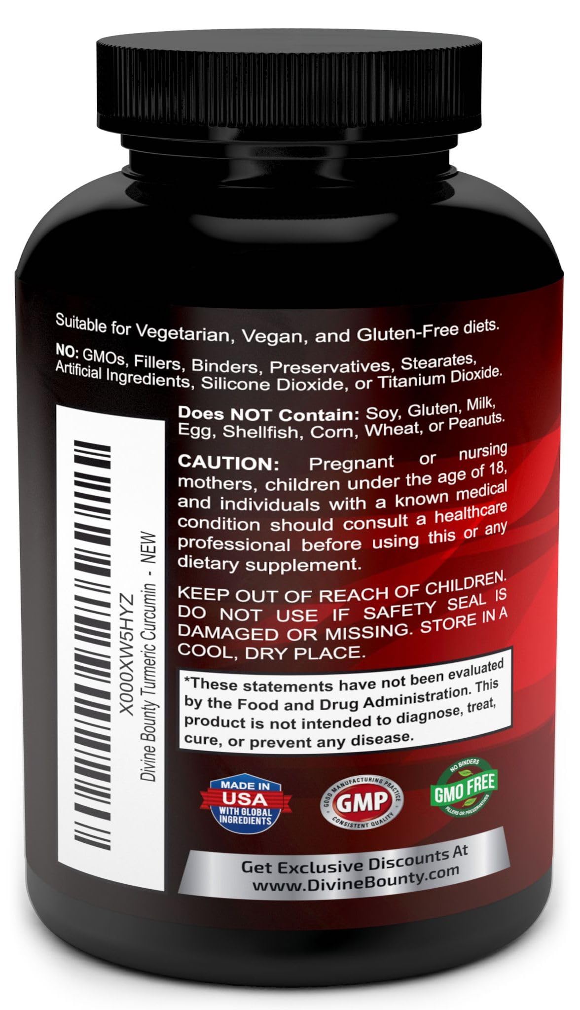 Divine Bounty Turmeric Curcumin with BioPerine Black Pepper Extract Capsules 120 Count