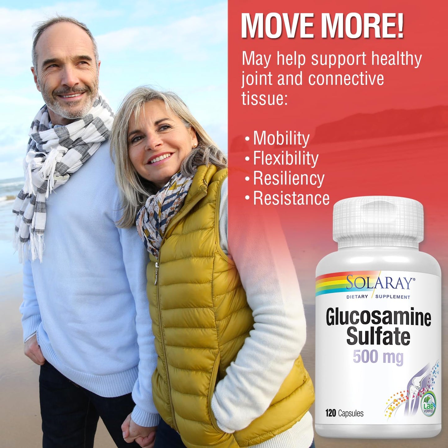 SOLARAY Glucosamine Sulfate 500 mg Capsules, 120 Count