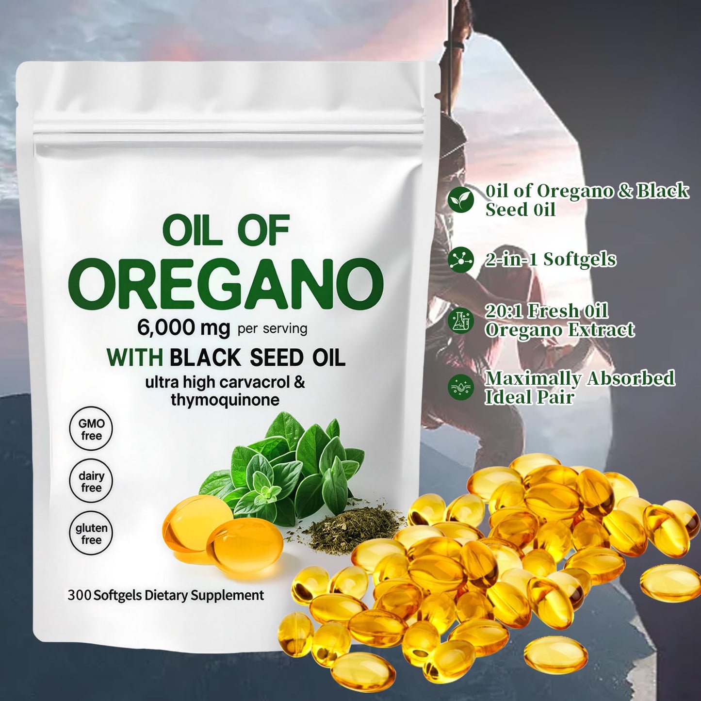 YATIME Oil of Oregano with Black Seed Oil Softgels 300 Softgels