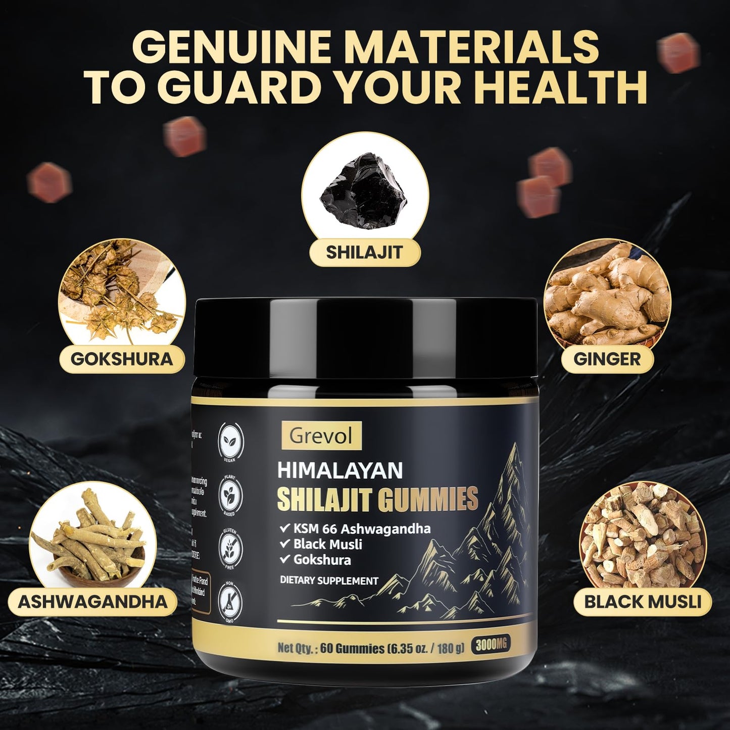 Grevol Himalayan Shilajit Gummies with Ashwagandha 60 Gummies