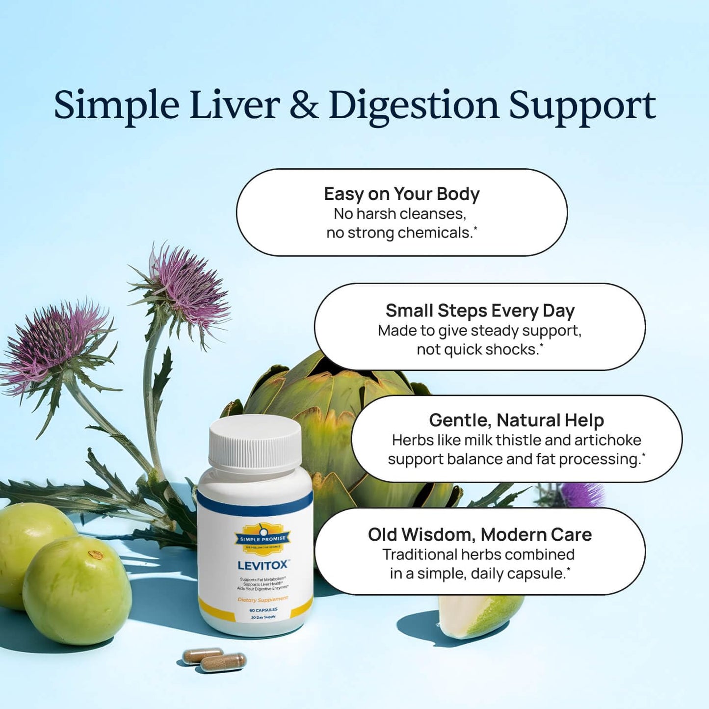 Simple Promise Levitox Milk Thistle Liver Detox Supplement with Dandelion Root and Artichoke Extract Capsule 60 Count