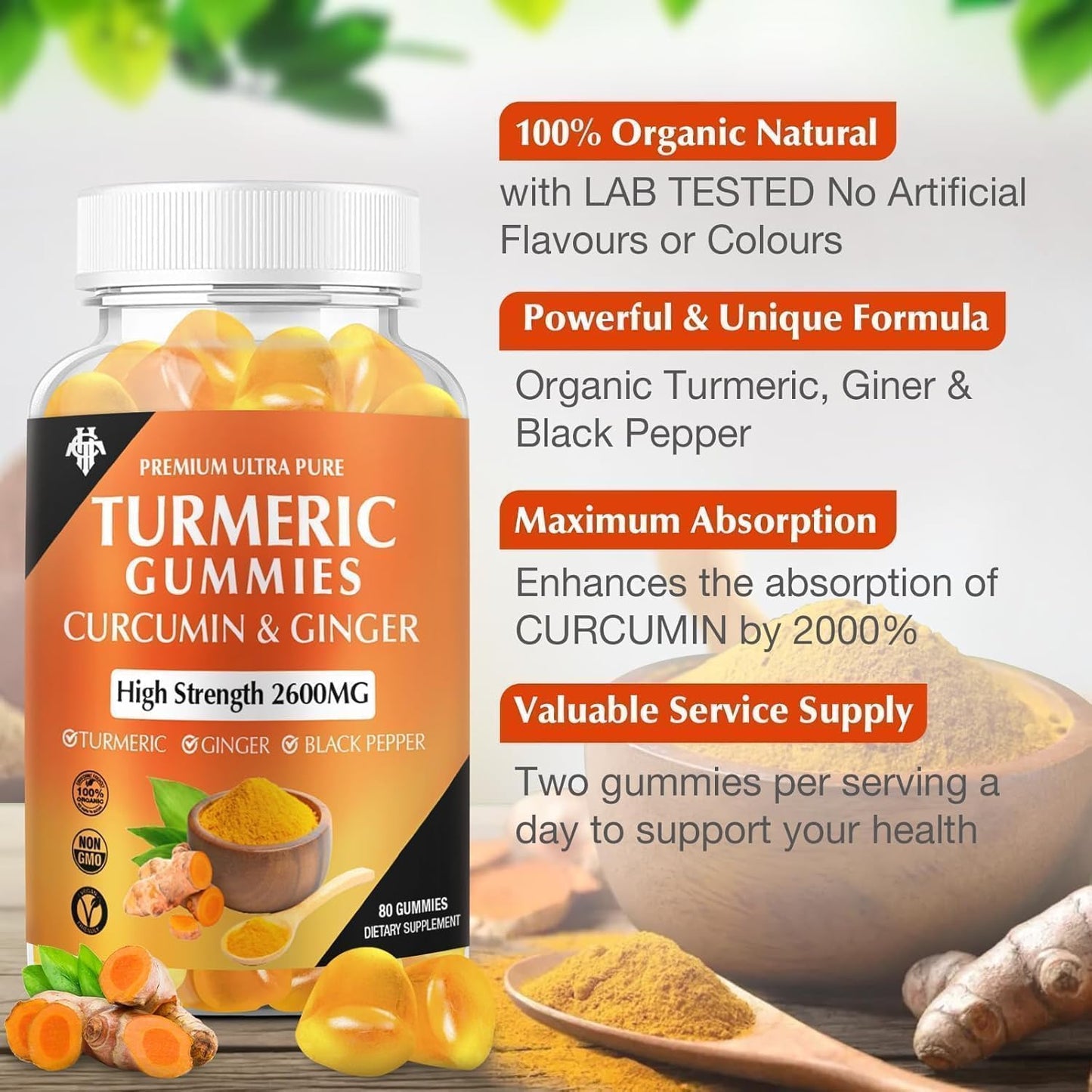CHANUBITO Turmeric Curcumin Gummies with Ginger & Black Pepper, Vegan Pectin Formula, Immune Support, 240 Gummies