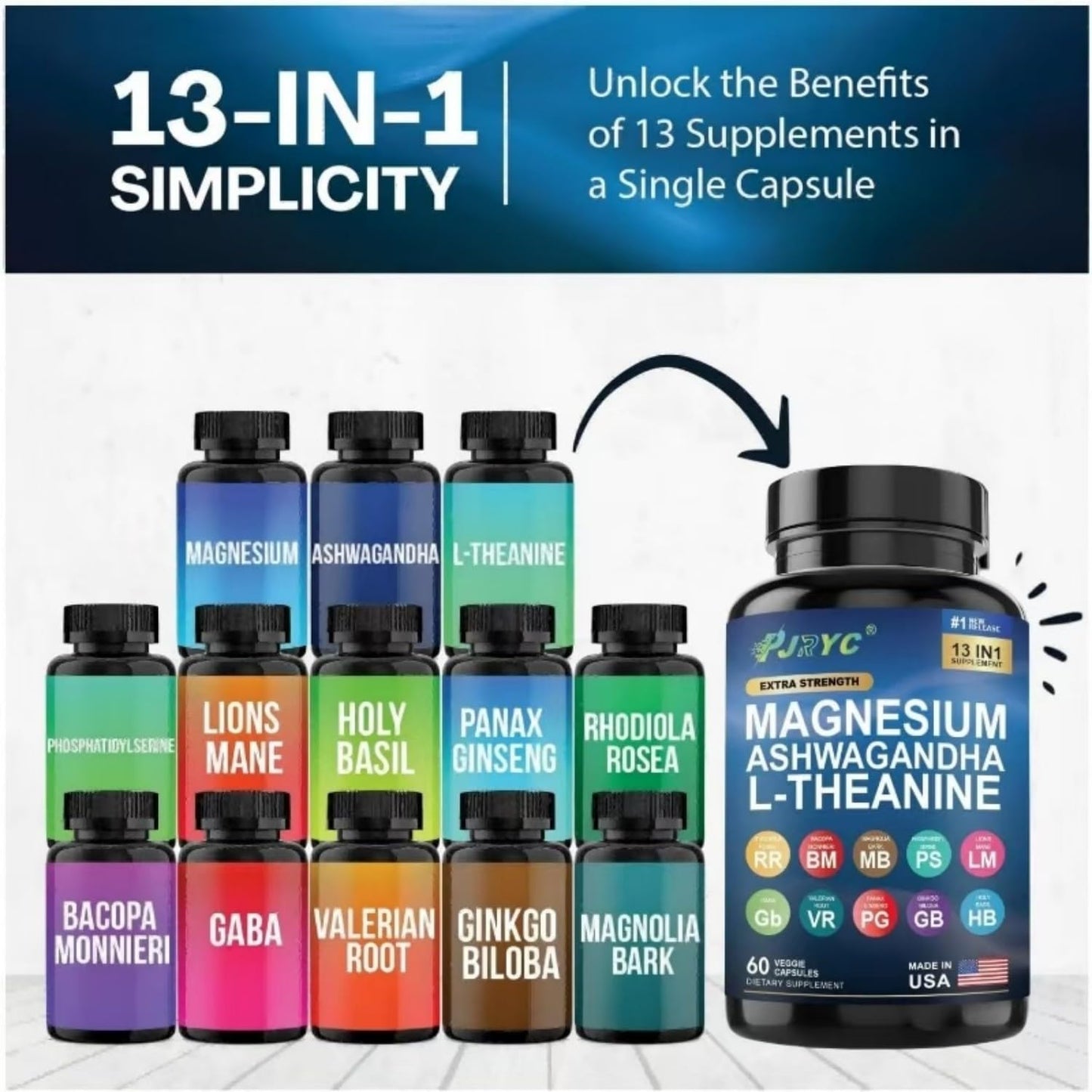 PJRYC Cortisol Support Supplement with Magnesium, Ashwagandha & L-Theanine Capsules 120