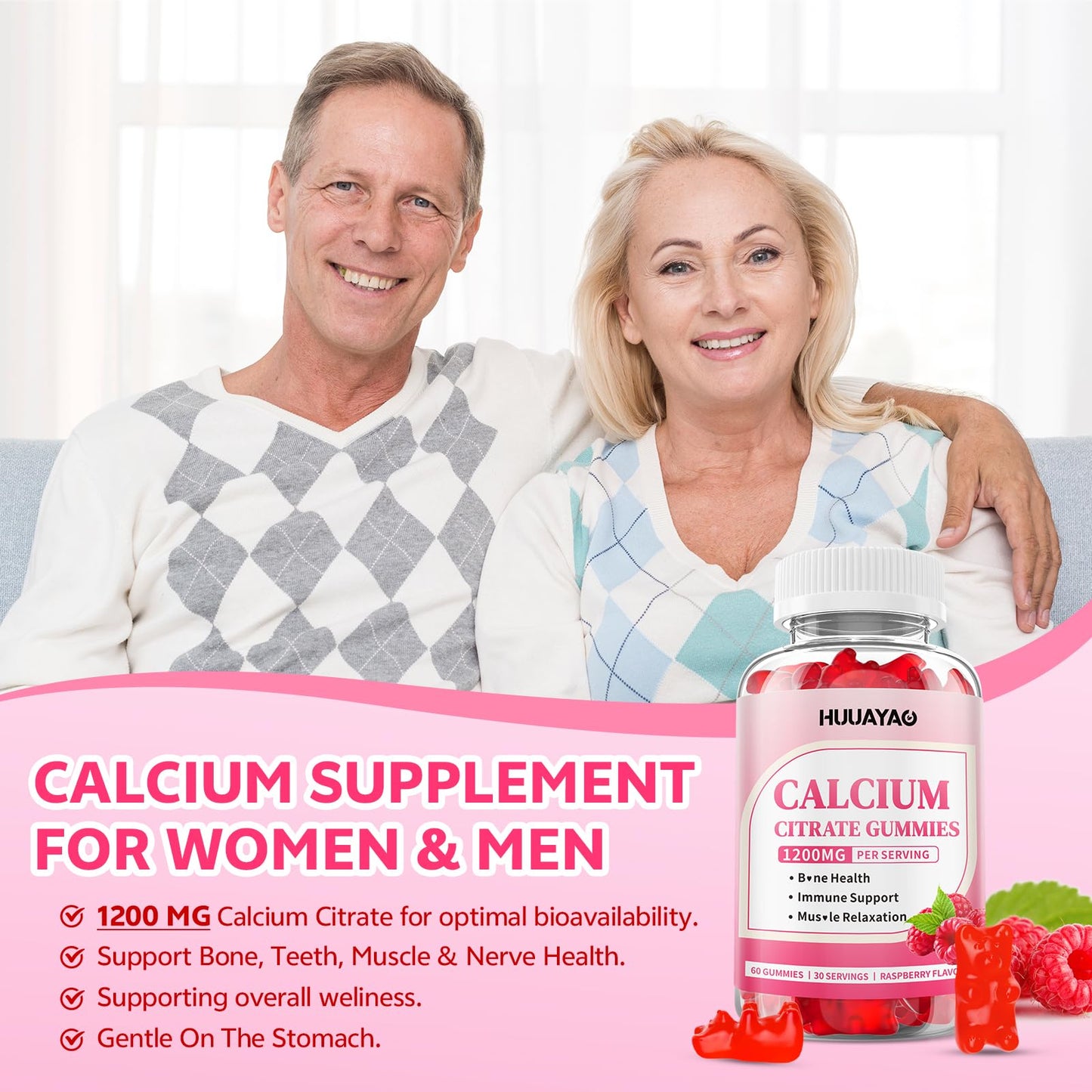 HUUAYAO Calcium Citrate Gummies 1200mg, 120 Count
