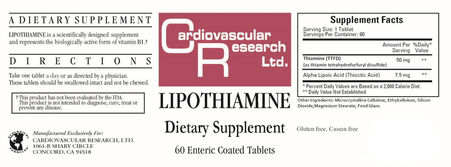 Cardiovascular Research Lipothiamine Vitamin B1 With Alpha-Lipoic Acid Tablet, 120 Count