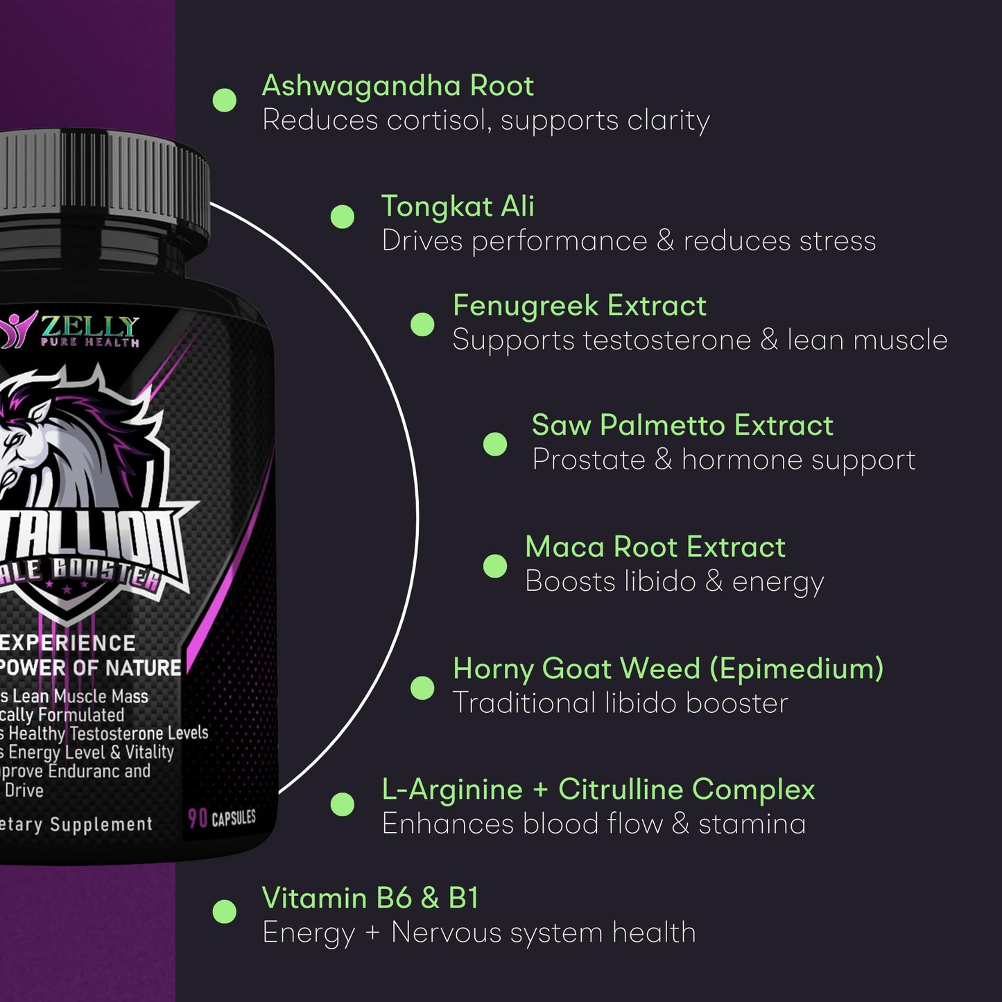 Zelly Pure Health Stallion Herbal Men’s Wellness Supplement 90 Capsules