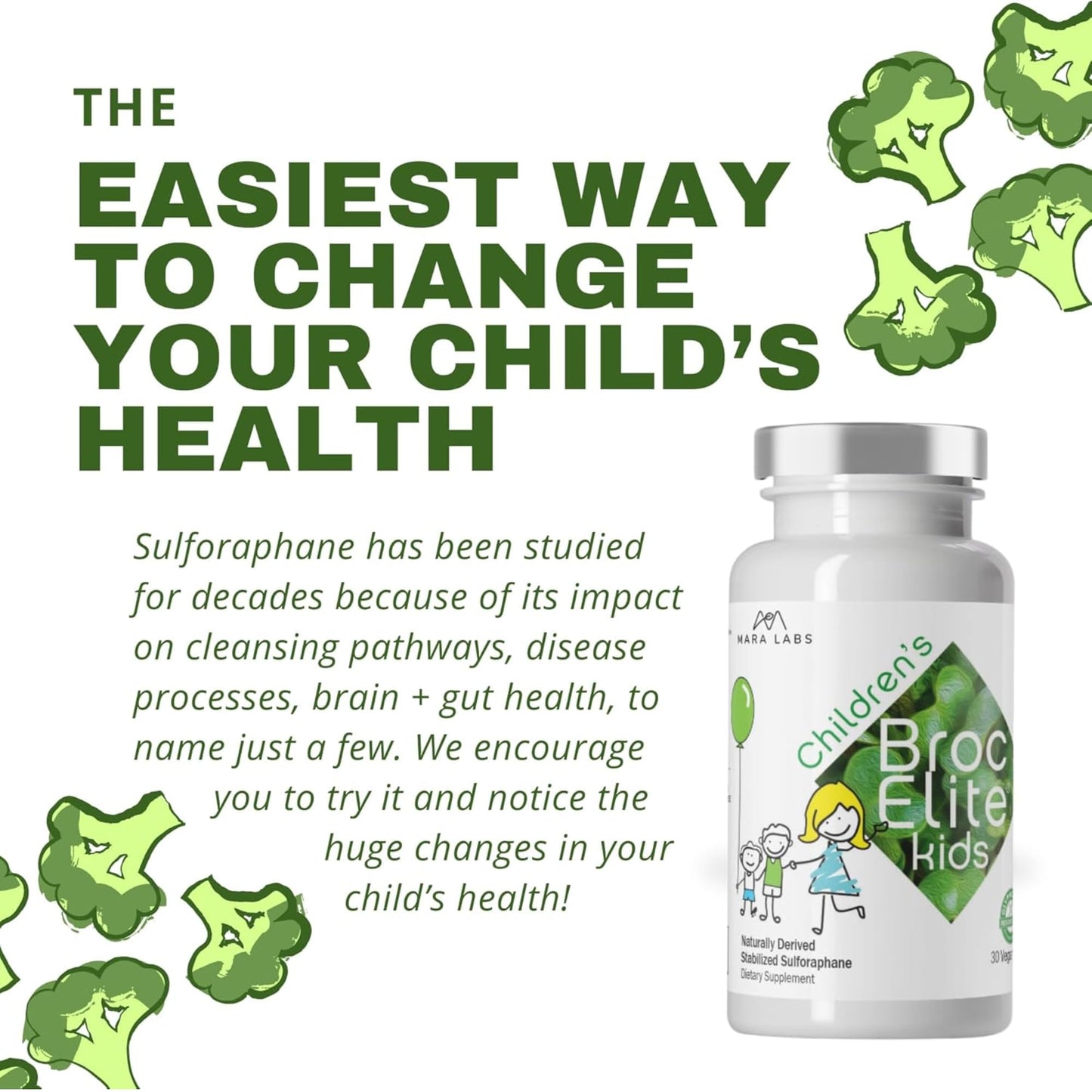 BrocElite Mara Labs Kids Broccoli Supplement with Naturally Stabilized Sulforaphane Extract, 60 Capsules