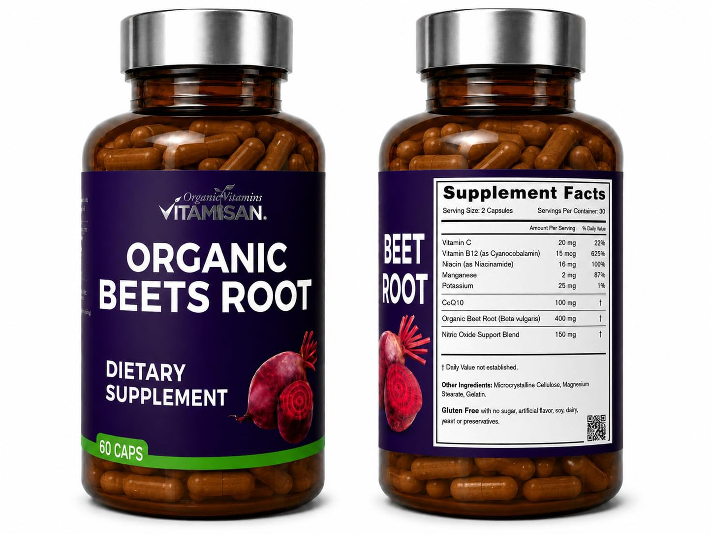 VITAMISAN Organic Beet Root 8000 Capsules, 60 Count