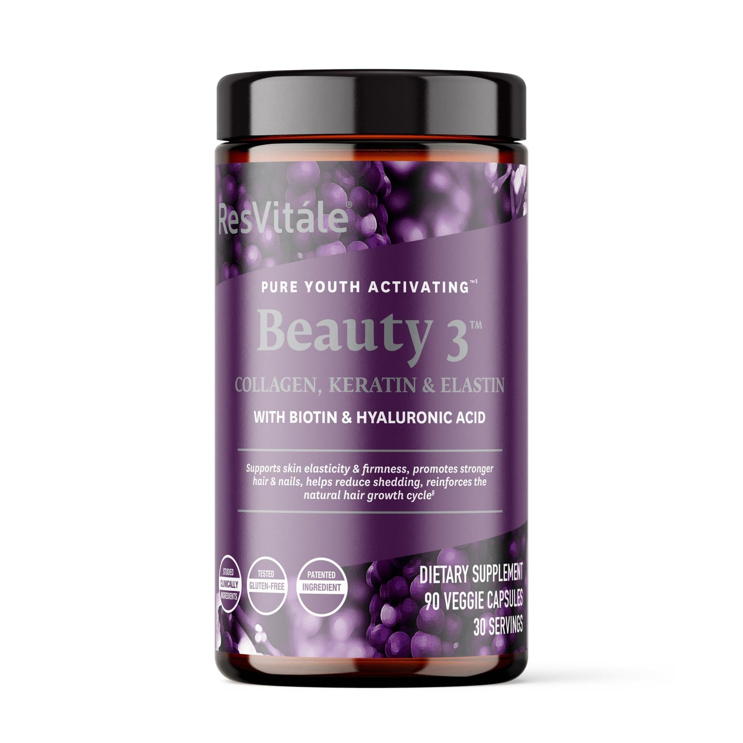 ResVitale Beauty 3 - Skin Care Supplement with Collagen, Keratin & Elastin, 90 Capsules