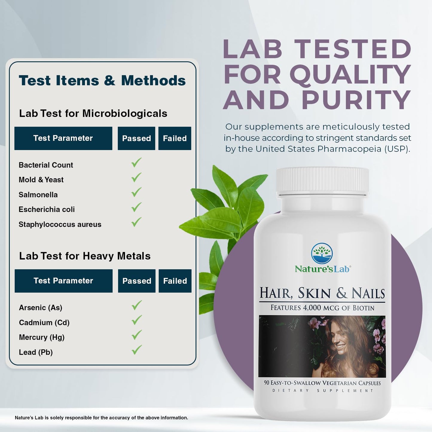 Nature's Lab Hair Skin and Nails Biotin BCAA MSM Vitamin Complex Capsule 90 Count