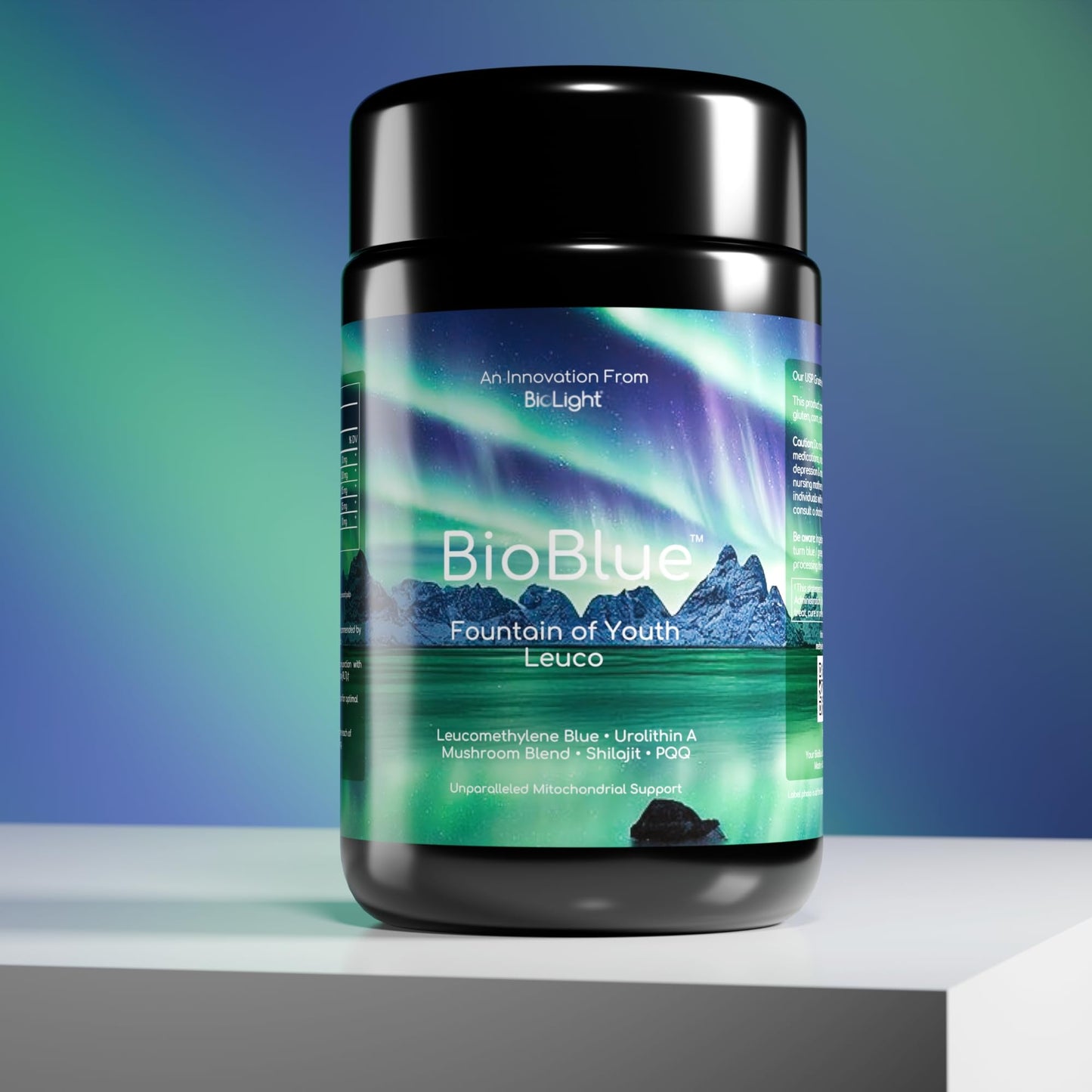 BIOLIGHT BioBlue Fountain of Youth Leuco – Leucomethylene Blue + Urolithin A + Mushroom Blend + Shilajit + PQQ | Lion's Mane, Cordyceps & Chaga | Mitochondrial Support, Cognitive & Cellular Energy, Longevity, 120 Capsules
