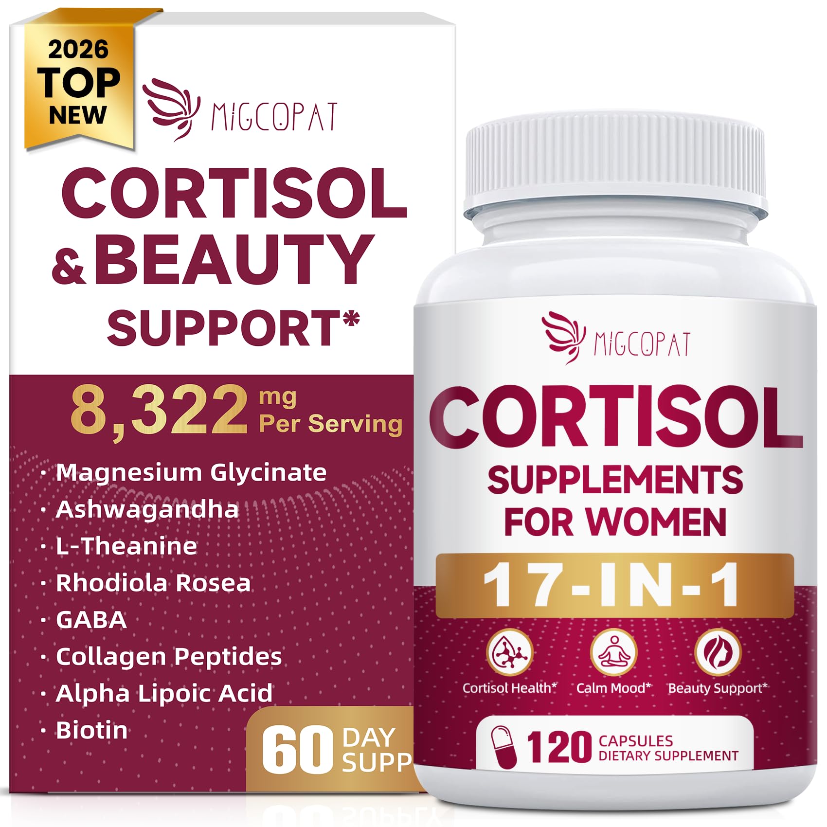 Migcopat 17-in-1 Cortisol Supplements for Women Capsules, 120 Count