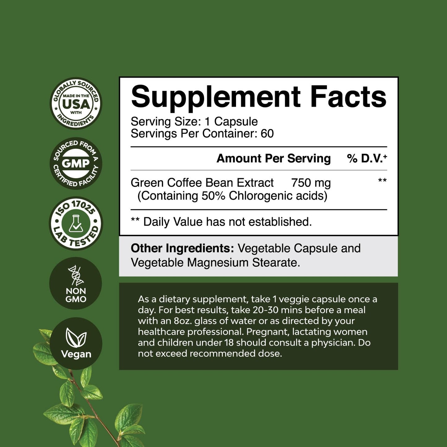 Natures Craft Pure Green Coffee Bean Extract Capsule, 60 Count