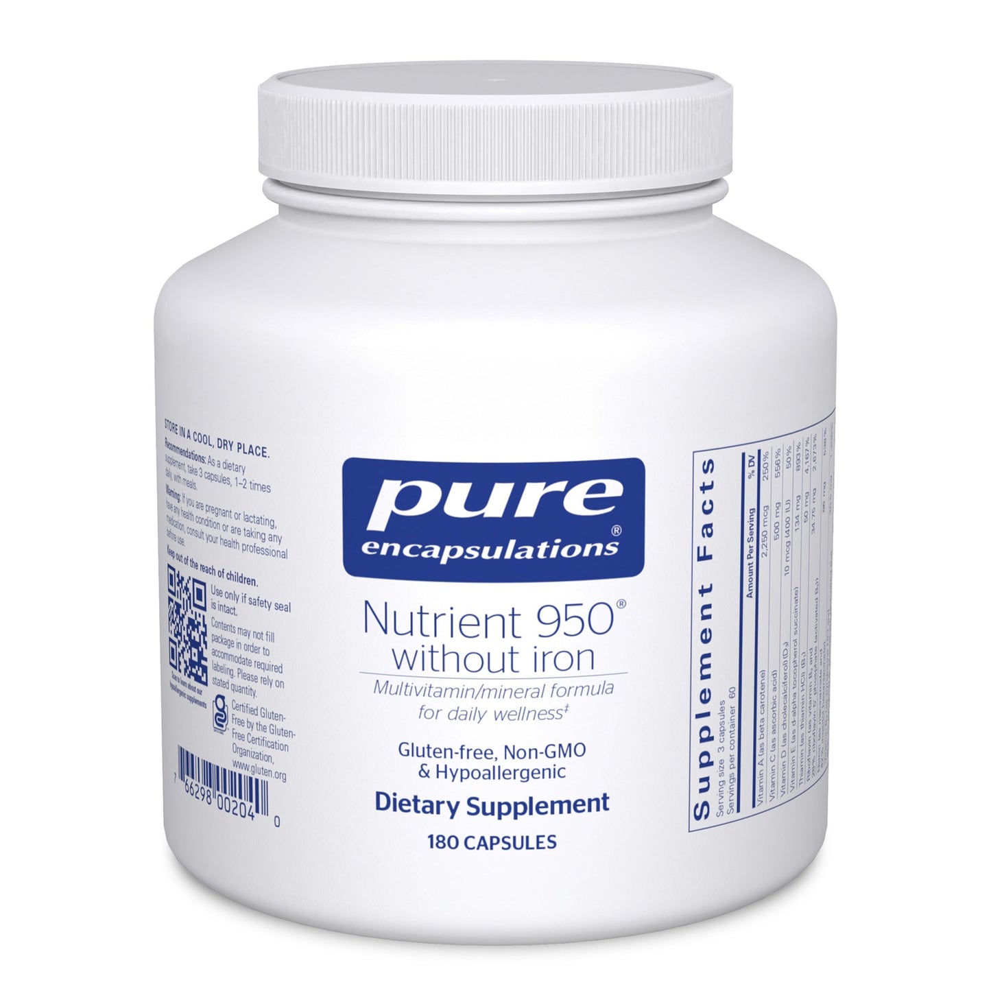 Pure Encapsulations Nutrient 950 Without Iron Capsules, 180 Count