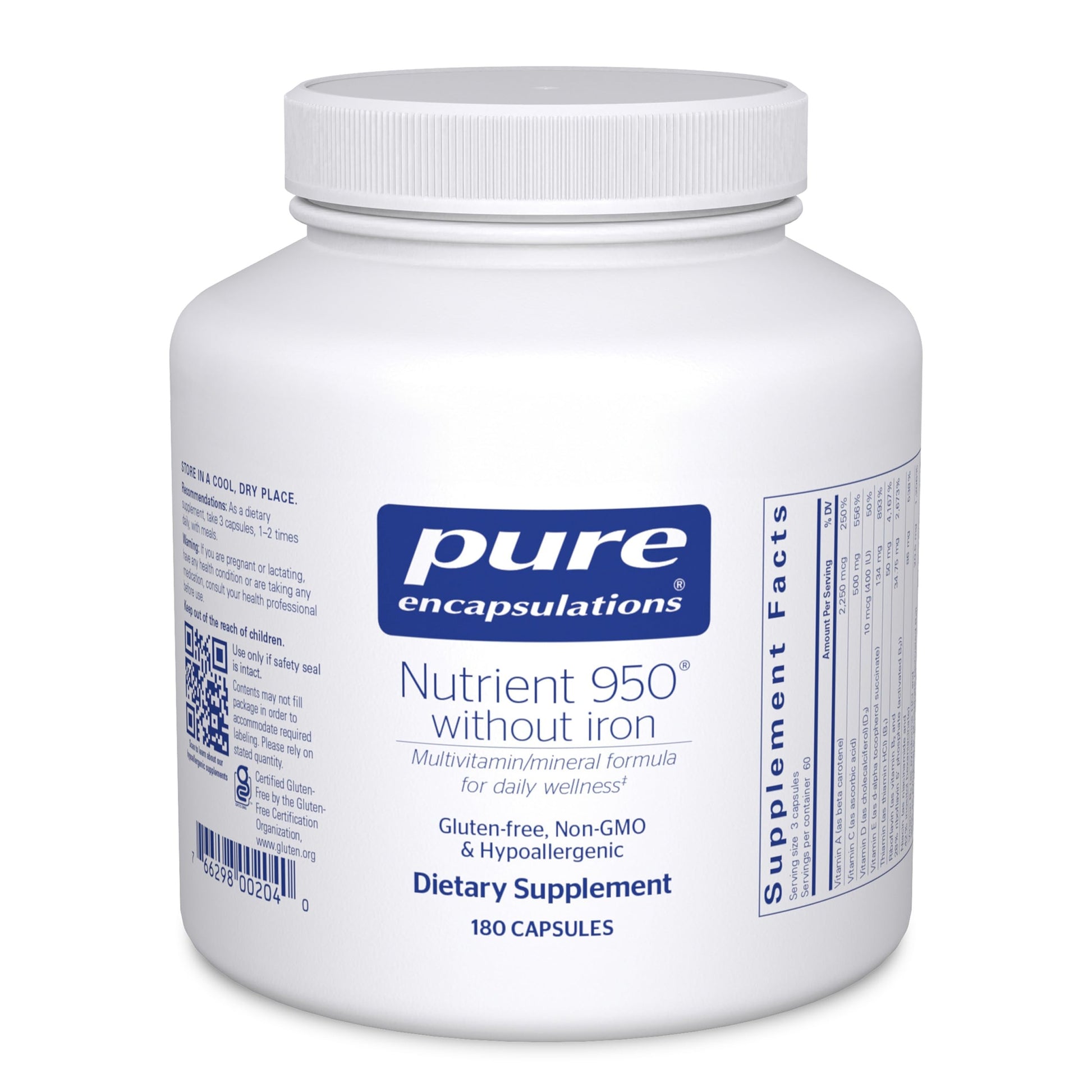 Pure Encapsulations Nutrient 950 Without Iron Capsules, 180 Count