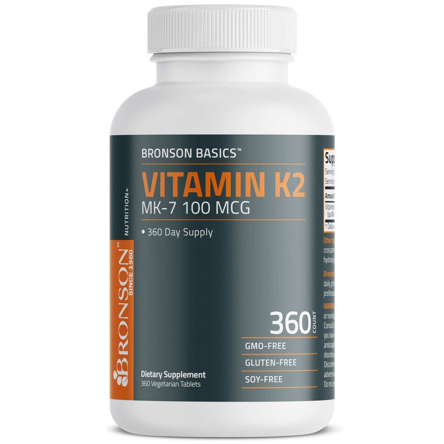 Bronson Vitamin K2 MK-7 100 MCG, K2 as MK7 Menaquinone, Bone Support, 360 Tablets