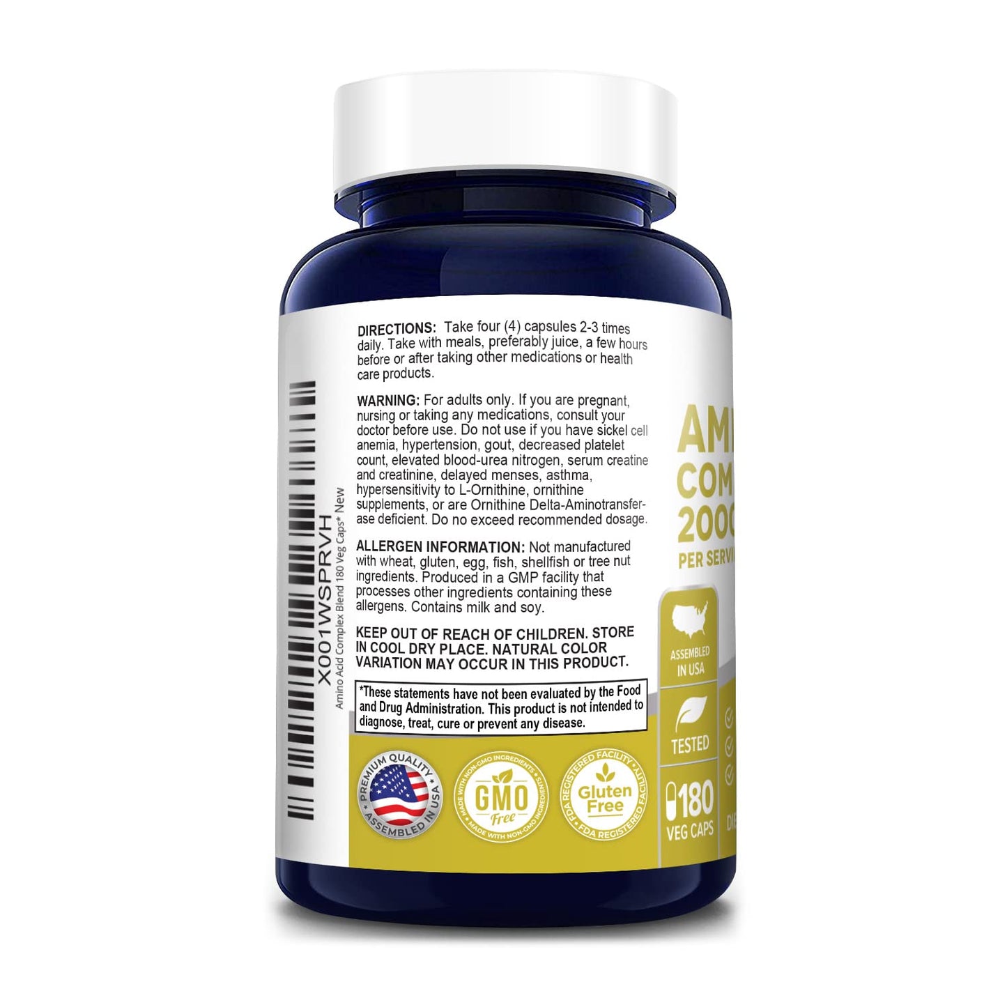 NusaPure Amino Acid Complex Blend 2000 mg Capsule, 180 Count