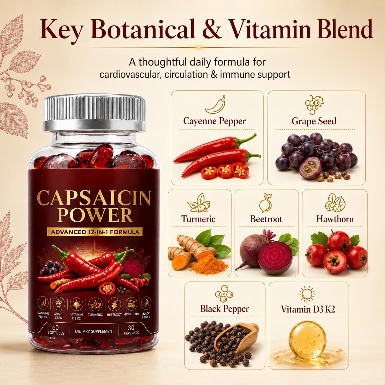GXSAE Capsaicin Power Cayenne Pepper Softgels 1 Count