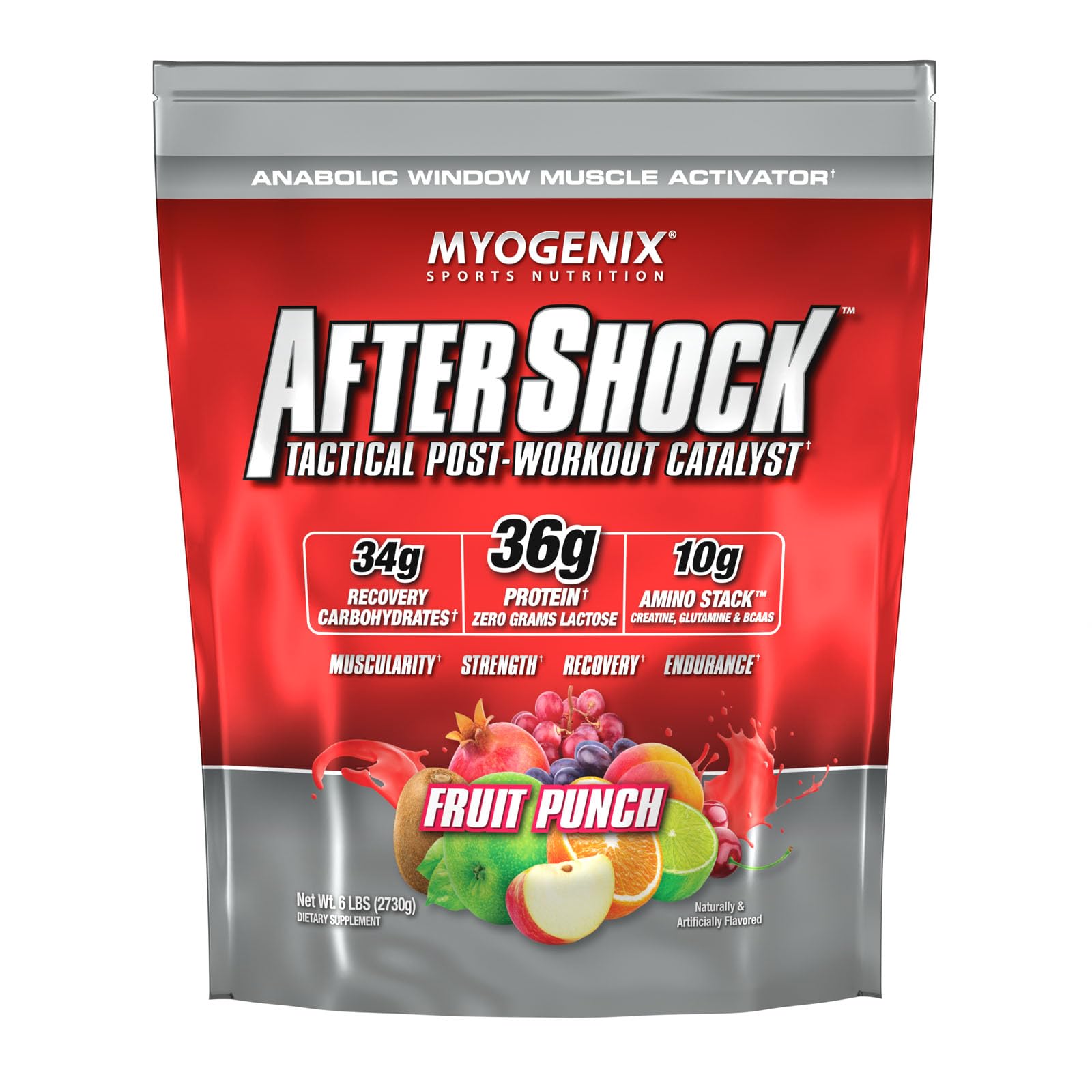 Myogenix Aftershock Post Workout Whey Protein Powder Fruit Punch, 96 Servings
