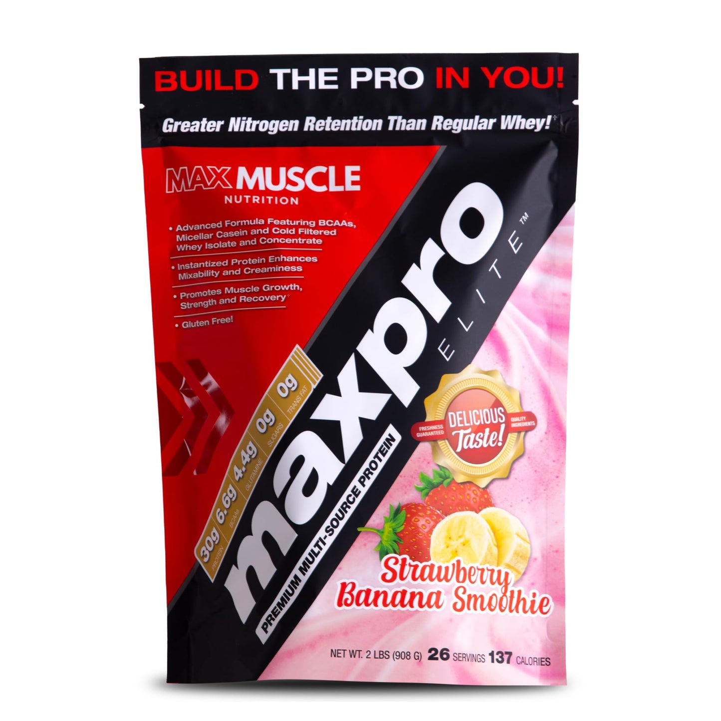 Max Muscle Maxpro Elite Whey Protein Powder, Strawberry Banana, 32 Servings