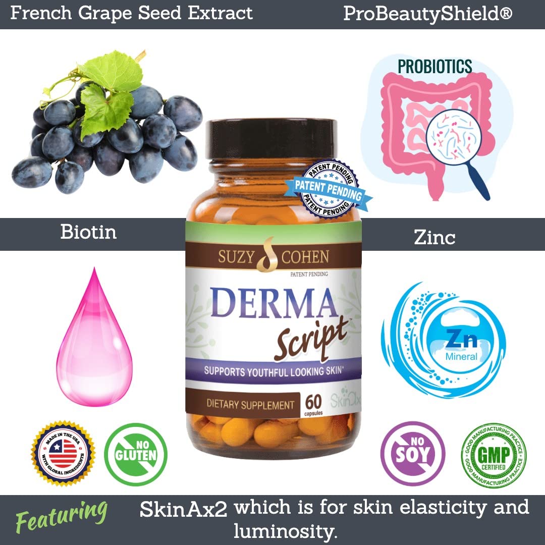 Script Essentials Derma Script Probiotic Supplement with Biotin for Clear Complexion Capsule 1 Count