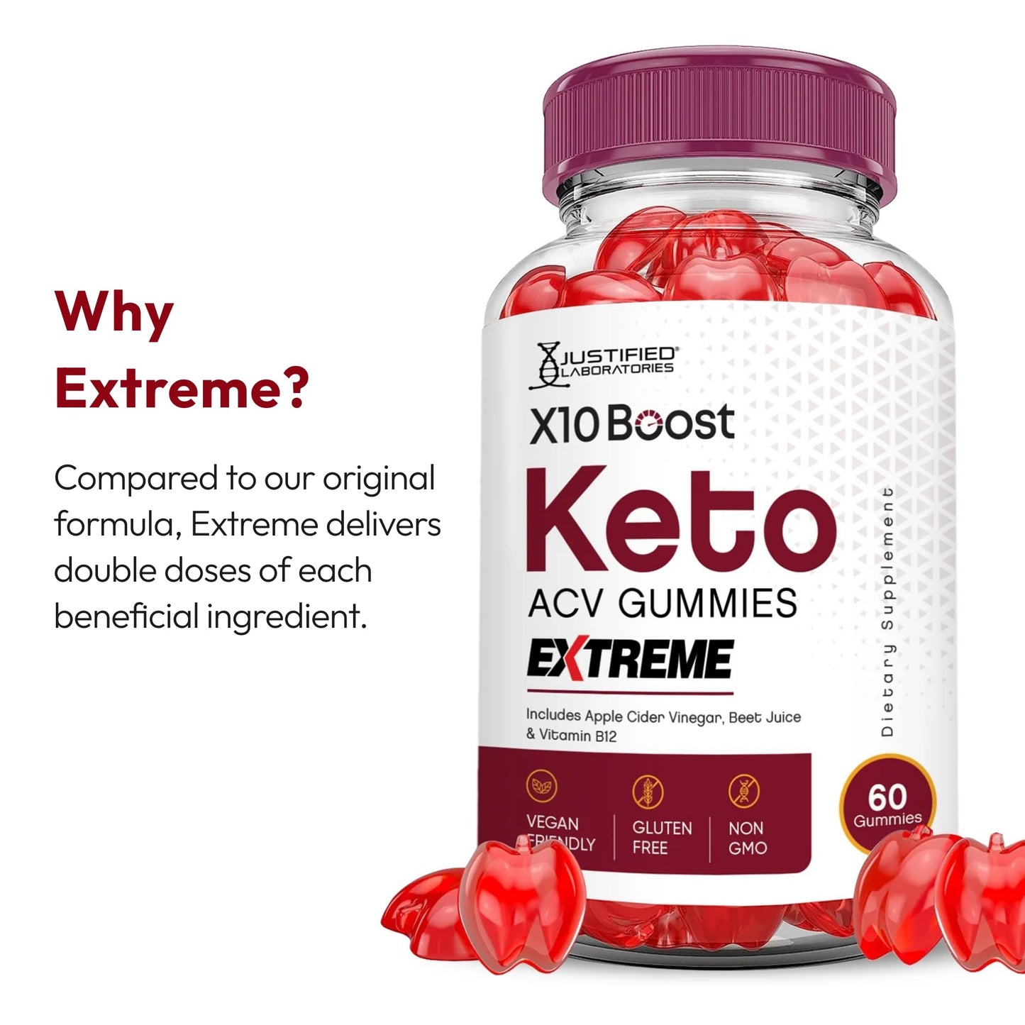 Justified Laboratories X10 Boost Keto ACV Gummies Extreme (2000 mg) 300 Gummies