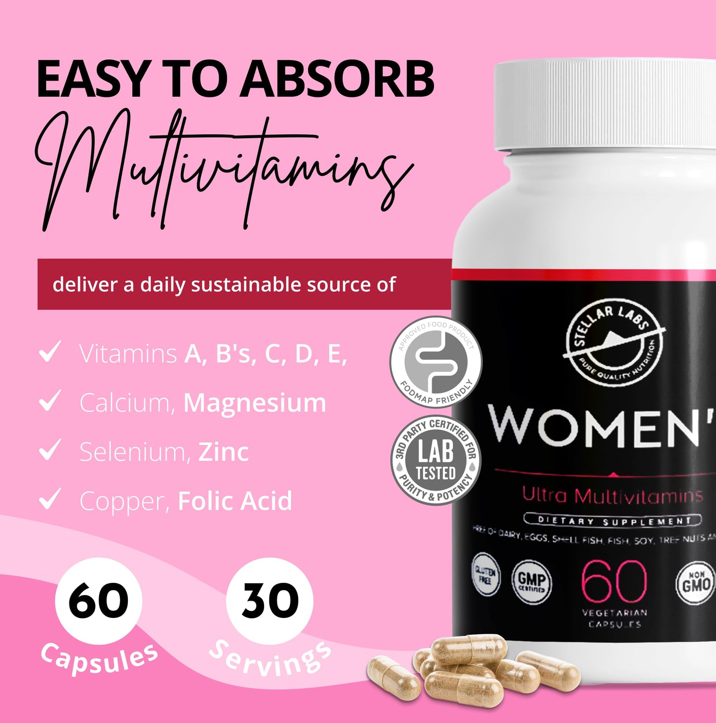 Stellar Labs Low FODMAP Vegan Women's Ultra Multi-Vitamin 60 Capsules