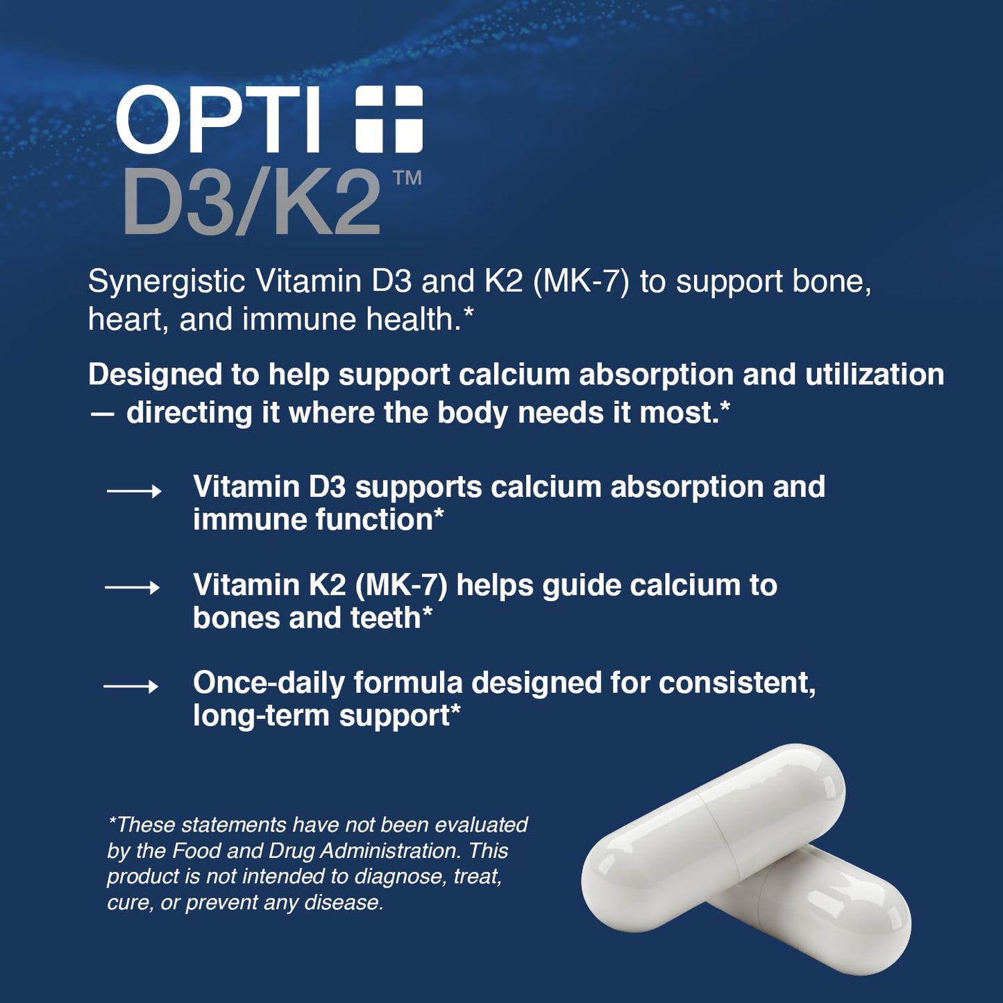 Opti + Life Vitamin D3 K2 (MK-7) Supplement Capsule 120 Count