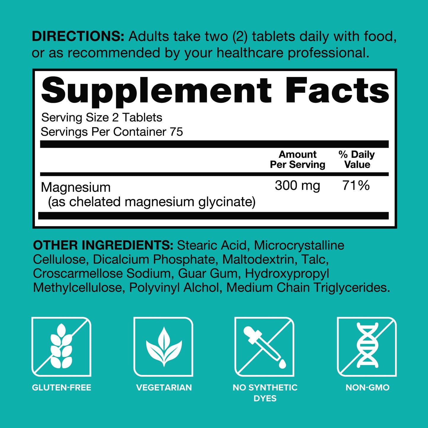 Qunol Magnesium Glycinate 300mg 100% Glycinate Chelated Magnesium Supplement Tablets, 300 Count