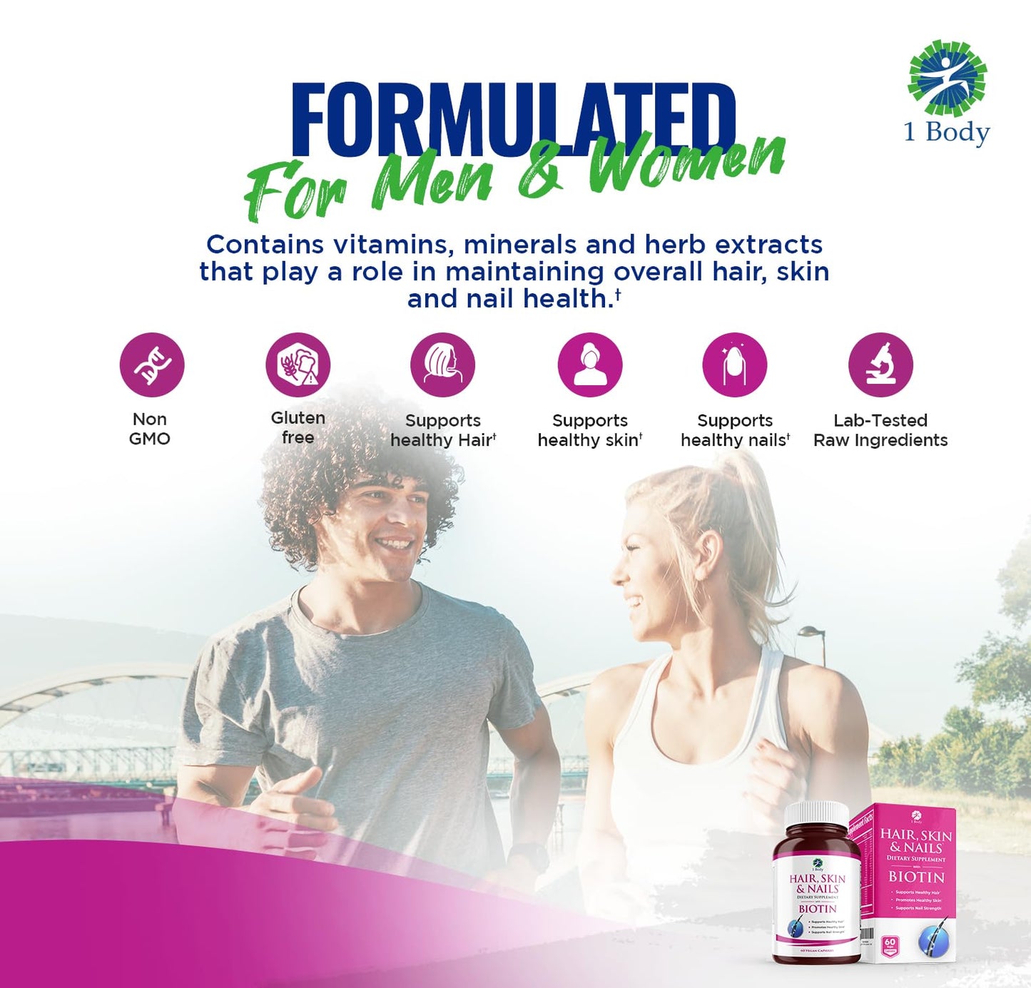 1 Body Hair Skin Nails Vitamin Complex with Biotin, 180 Capsules