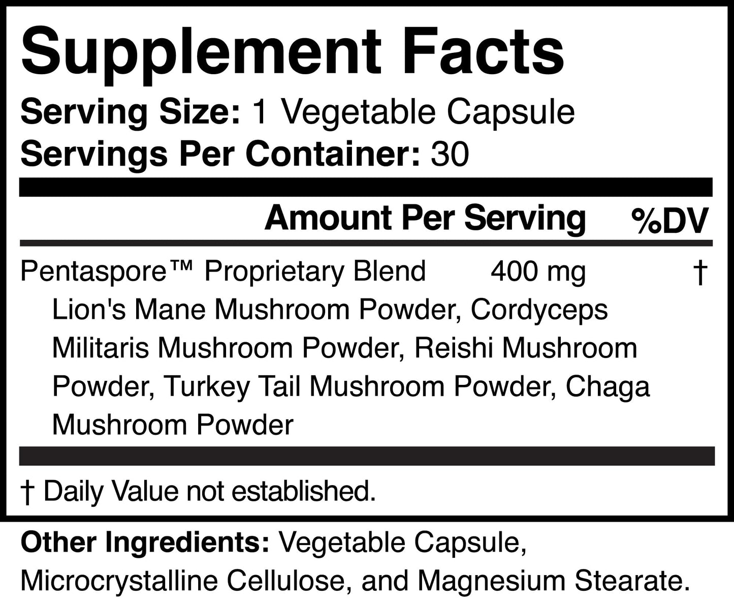 Pentaspore Natural Mushroom Complex for Mind and Body Capsule, 1 Count