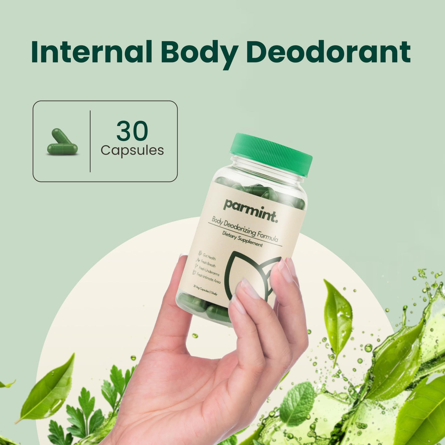 Parmint Whole Body Natural Deodorizing Supplement Capsules, 180 Count