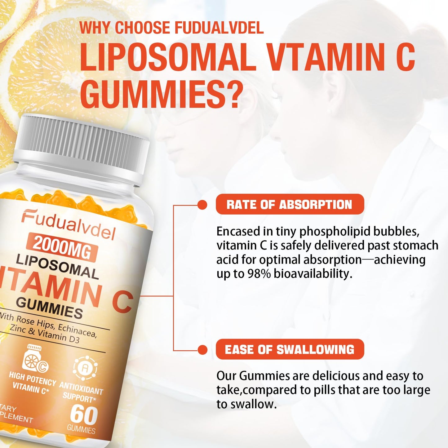 Fudualvdel Liposomal Vitamin C Gummies 2000mg, 60 Count