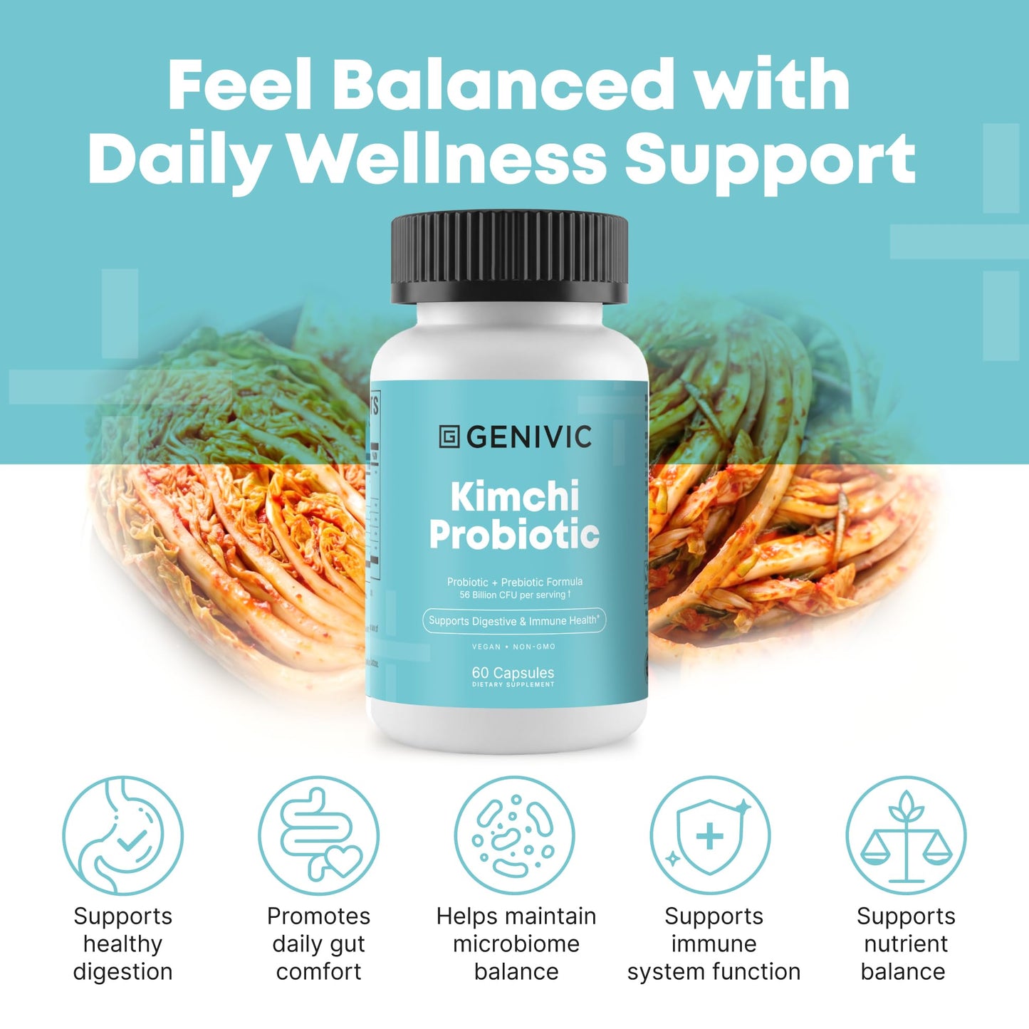 Genivic Kimchi Probiotic Capsules 60 Count