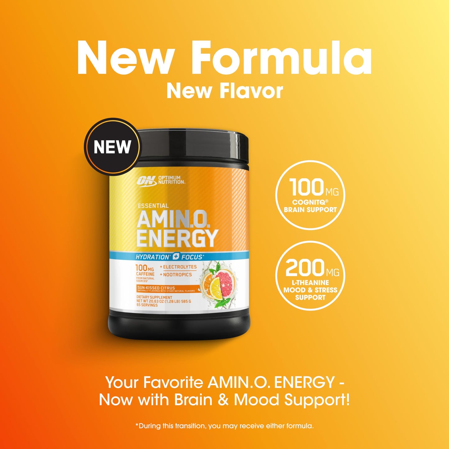 Optimum Nutrition Amino Energy Powder Plus Focus, 65 Servings