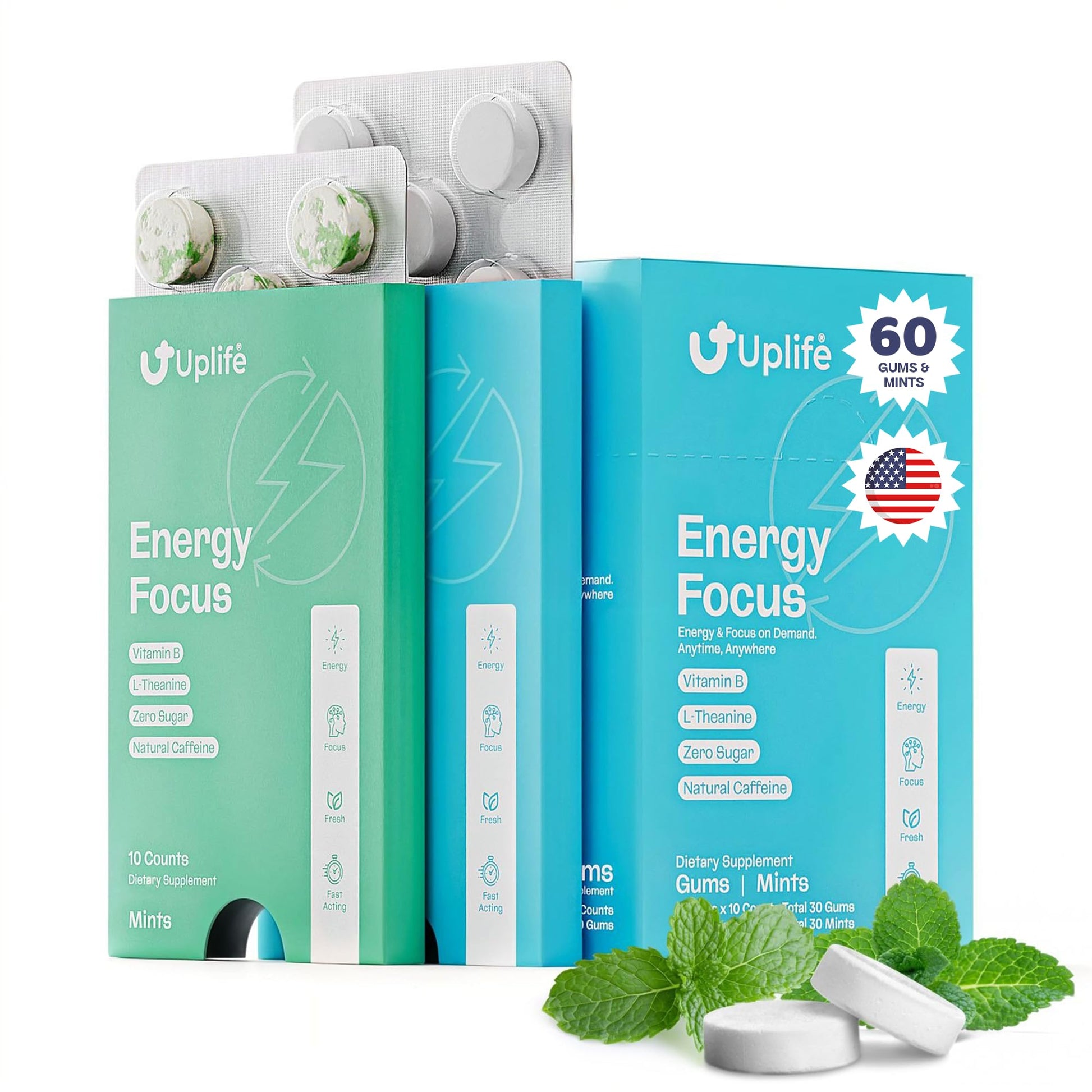 UPLIFE Energy Gum & Mint Chewable 60 Count