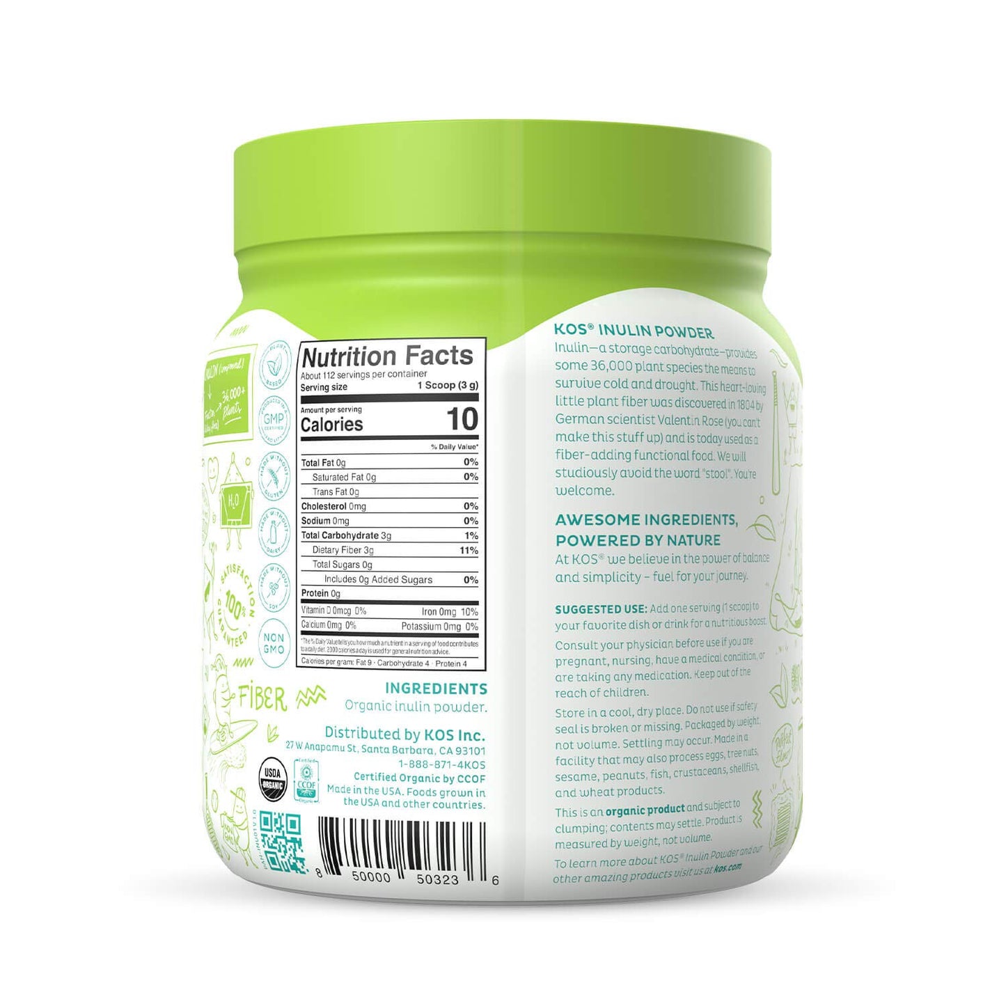 KOS Organic Inulin Powder, 112 Servings