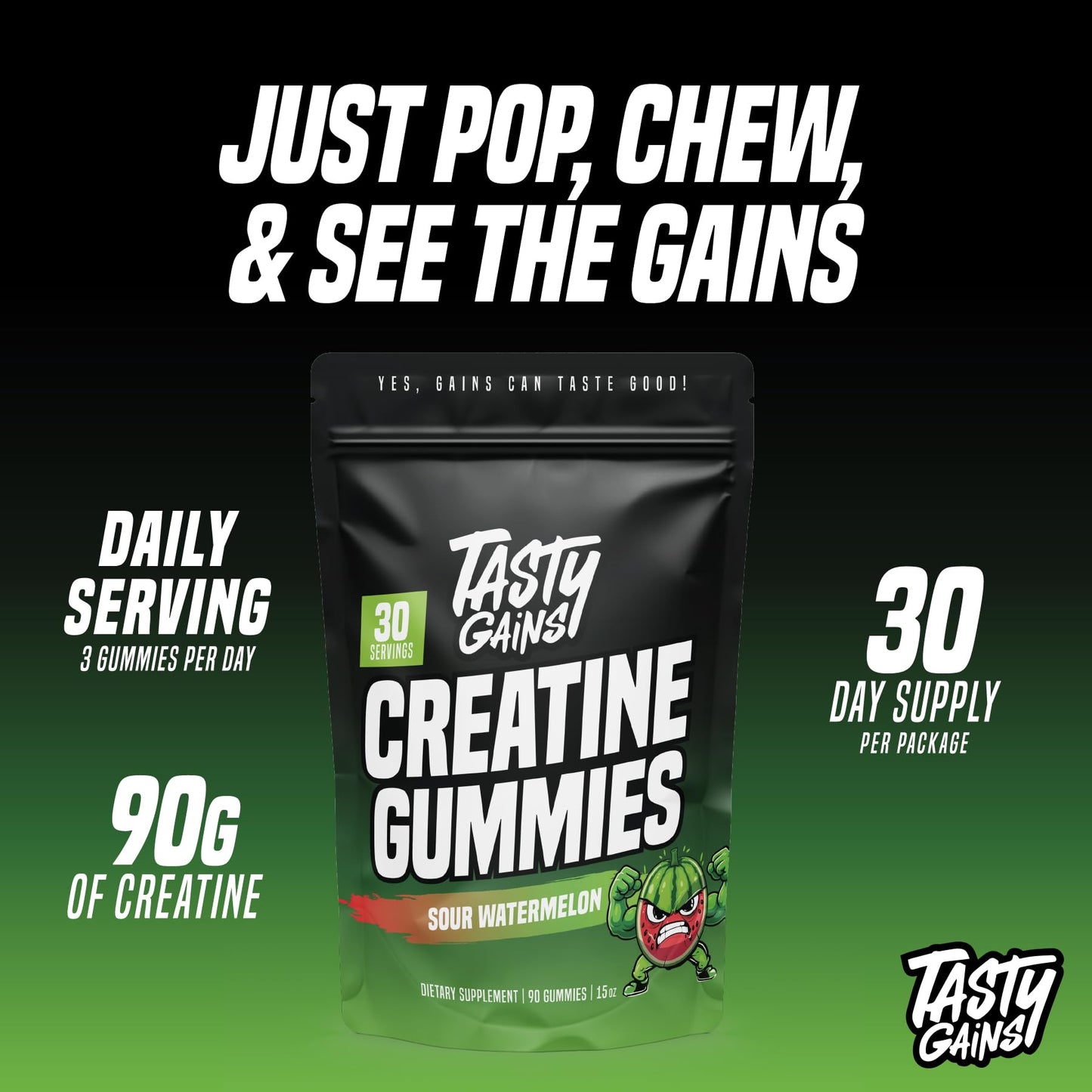 TASTY GAINS Creatine Gummies 90 Count