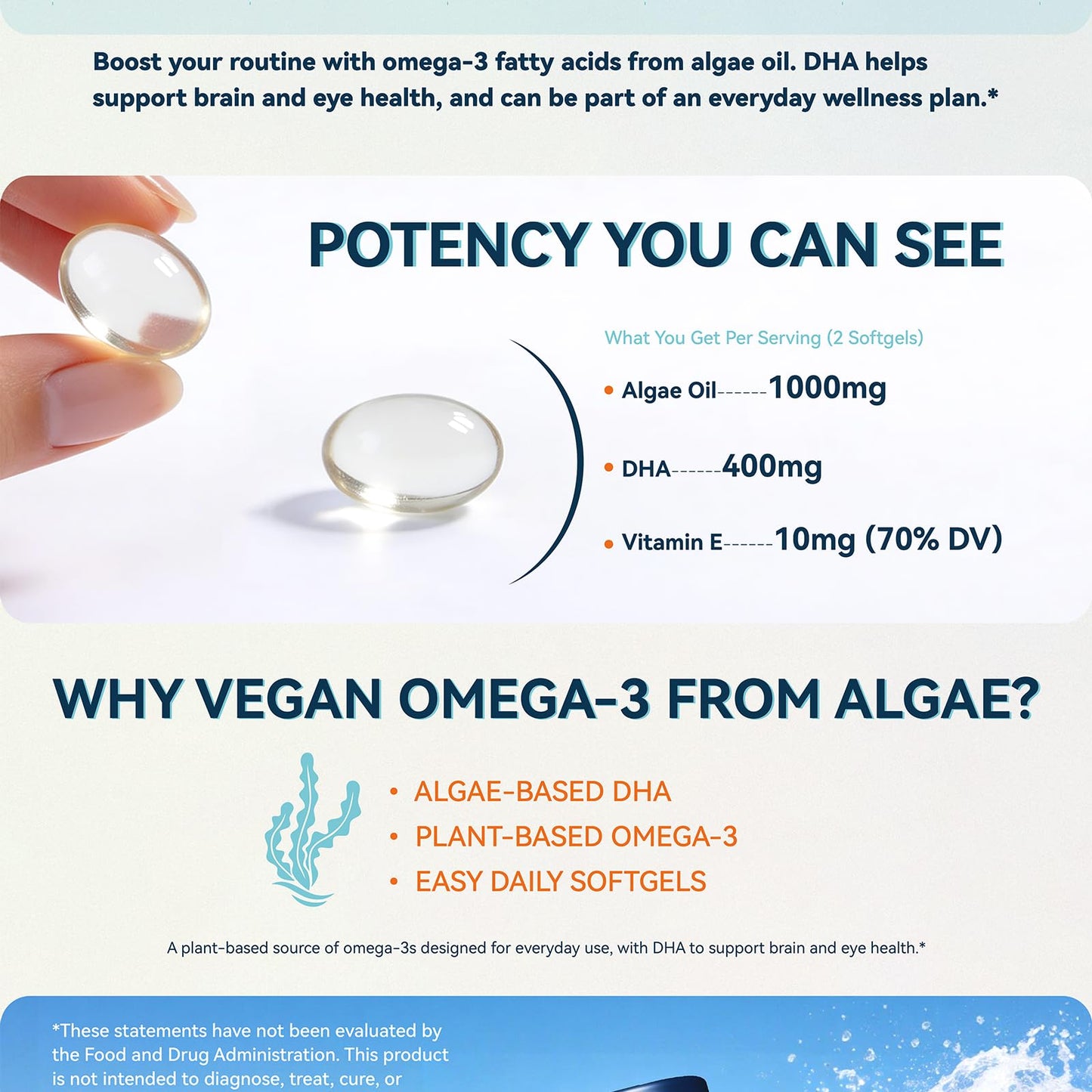 SUPPSEA Vegan Omega Algae Oil Softgels, 120 Count