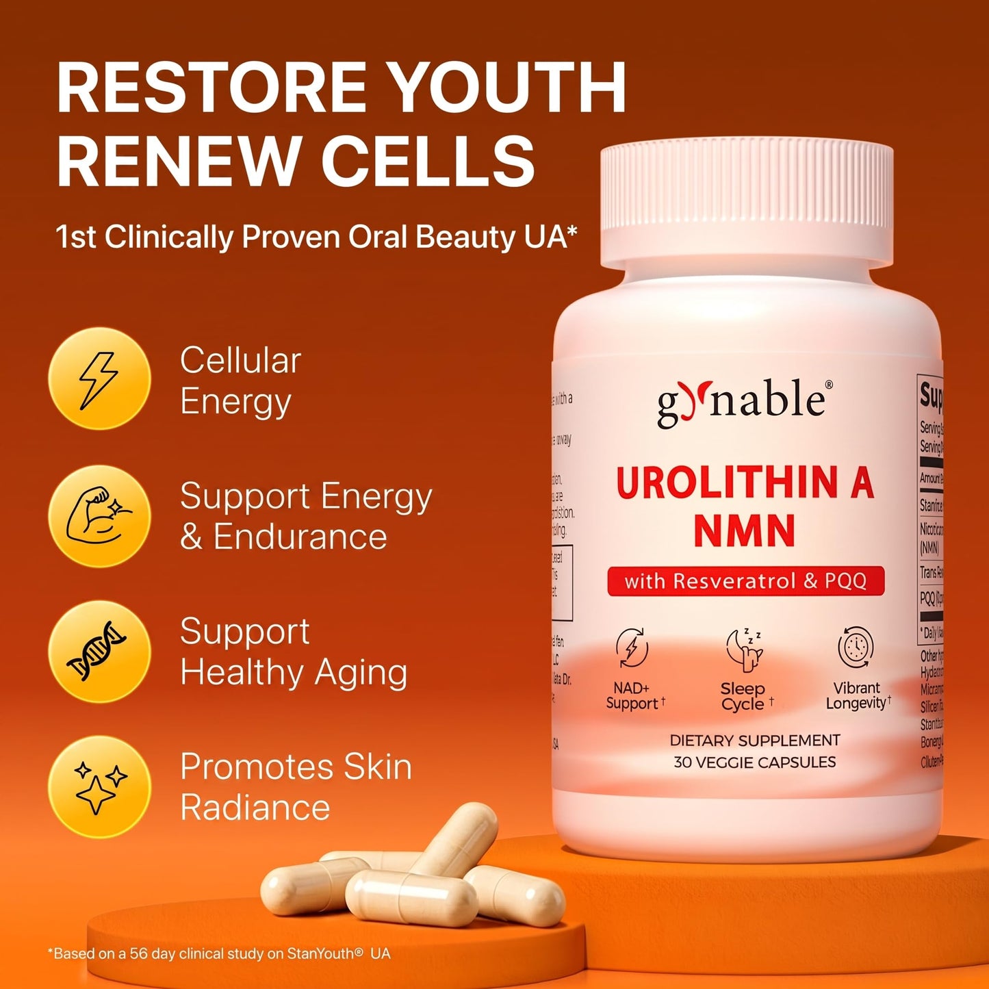 Vevoec Gynable Urolithin A Supplement with NMN & PQQ, 30 Capsules