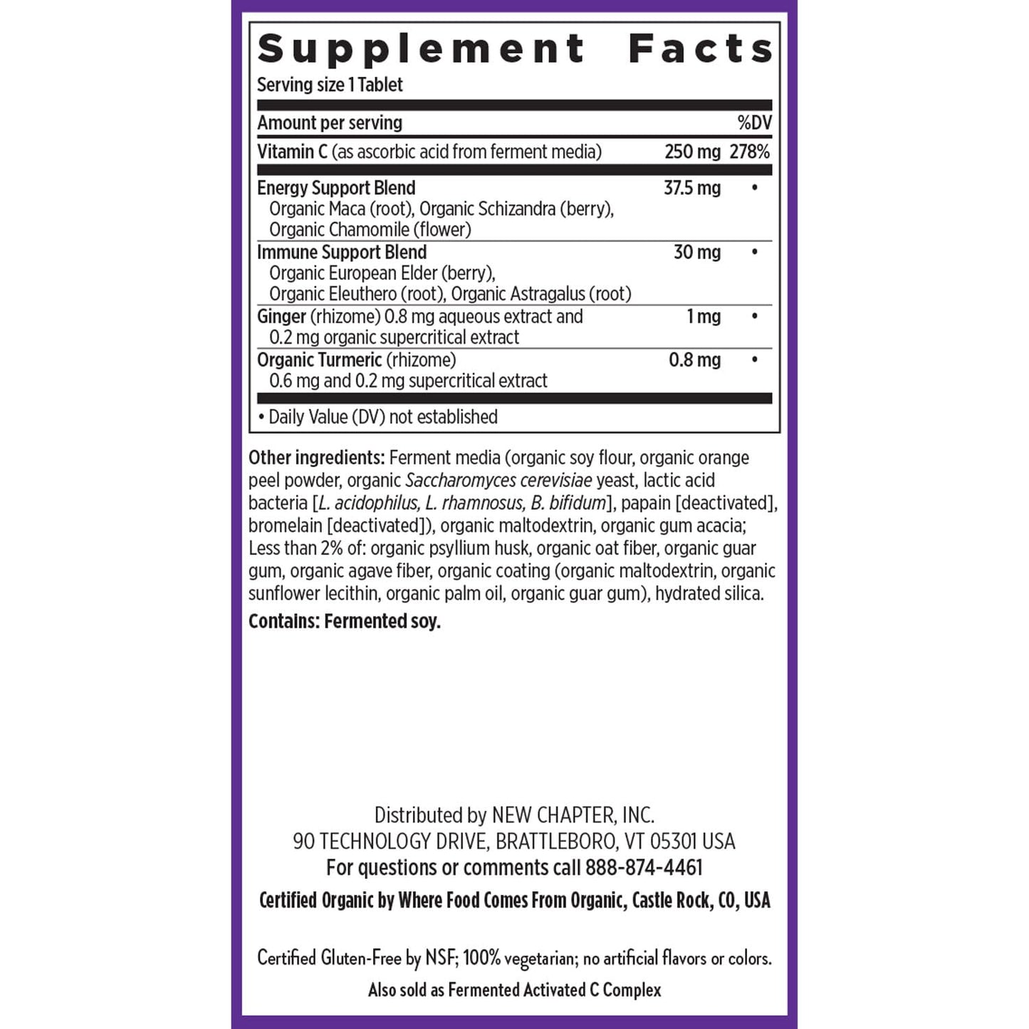 New Chapter Vitamin C Immune Defense Supplement + Elderberry Tablets, 30 Count