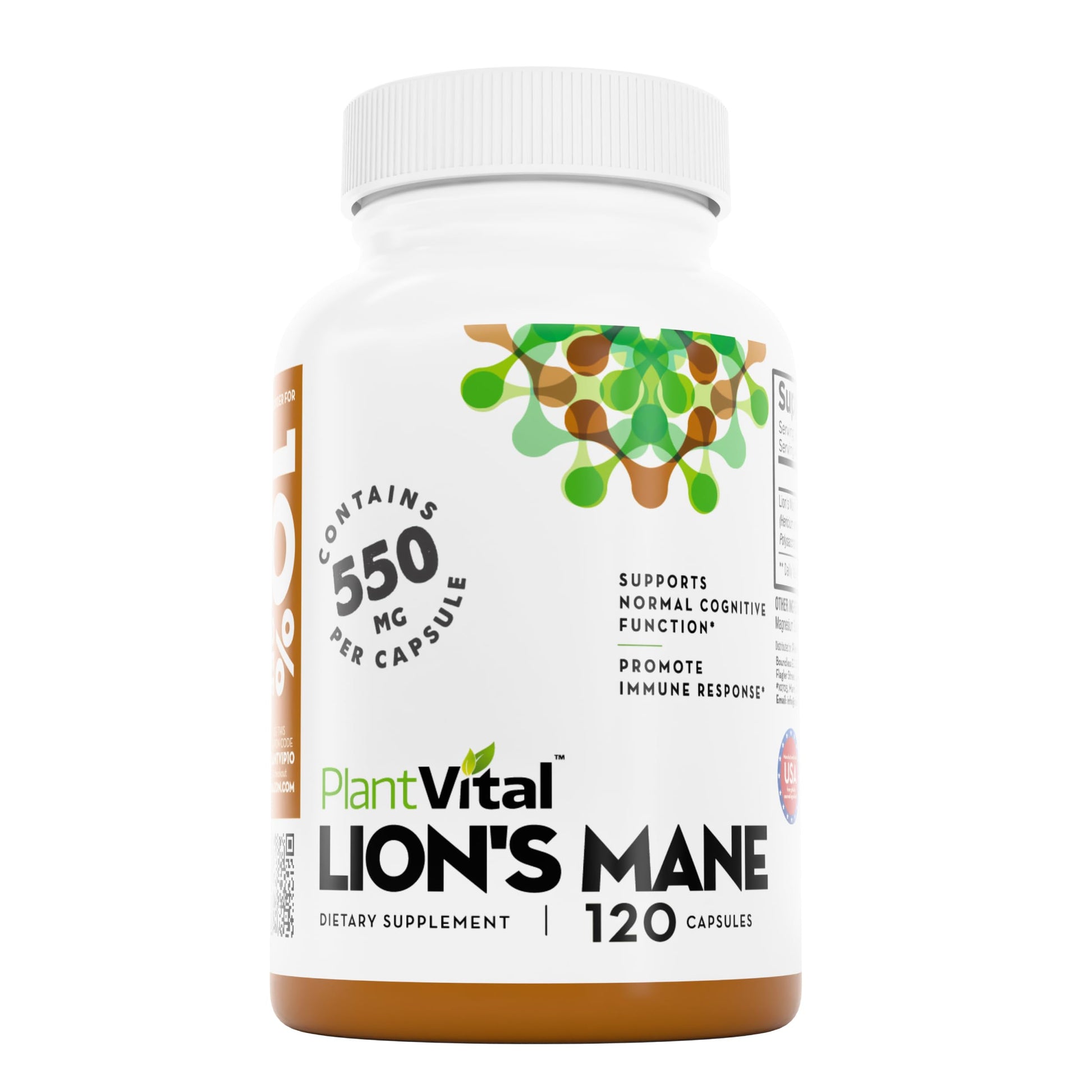 Plantvital Lion's Mane Mushroom Supplement, 120 Capsules
