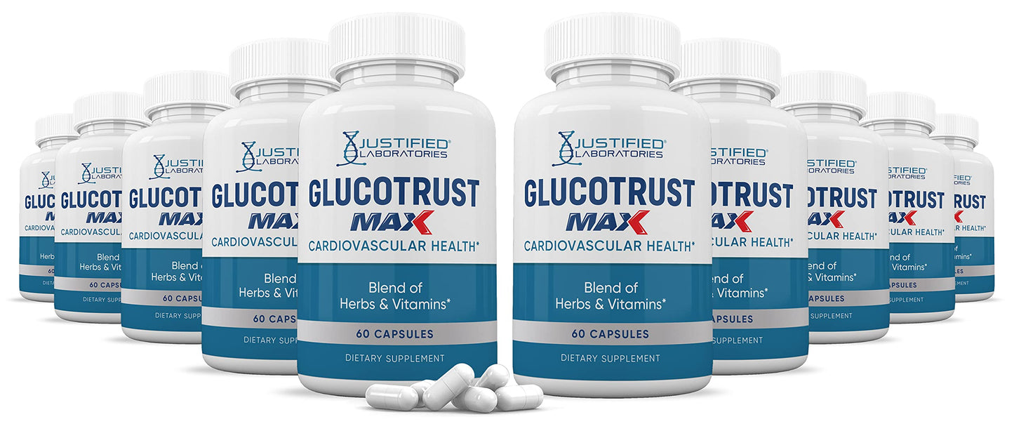 Justified Laboratories Glucotrust Max 1295MG Formula All Natural Cardiovascular Support 600 Capsules