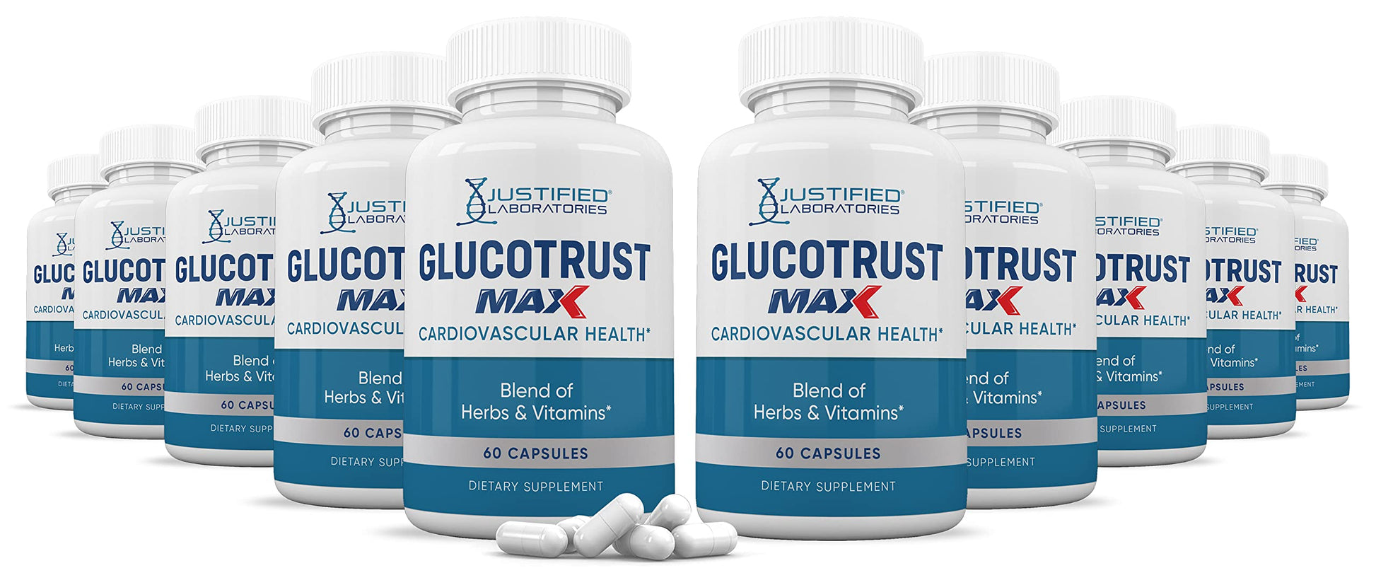 Justified Laboratories Glucotrust Max 1295MG Formula All Natural Cardiovascular Support 600 Capsules