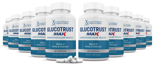 Justified Laboratories Glucotrust Max 1295MG Formula All Natural Cardiovascular Support 600 Capsules