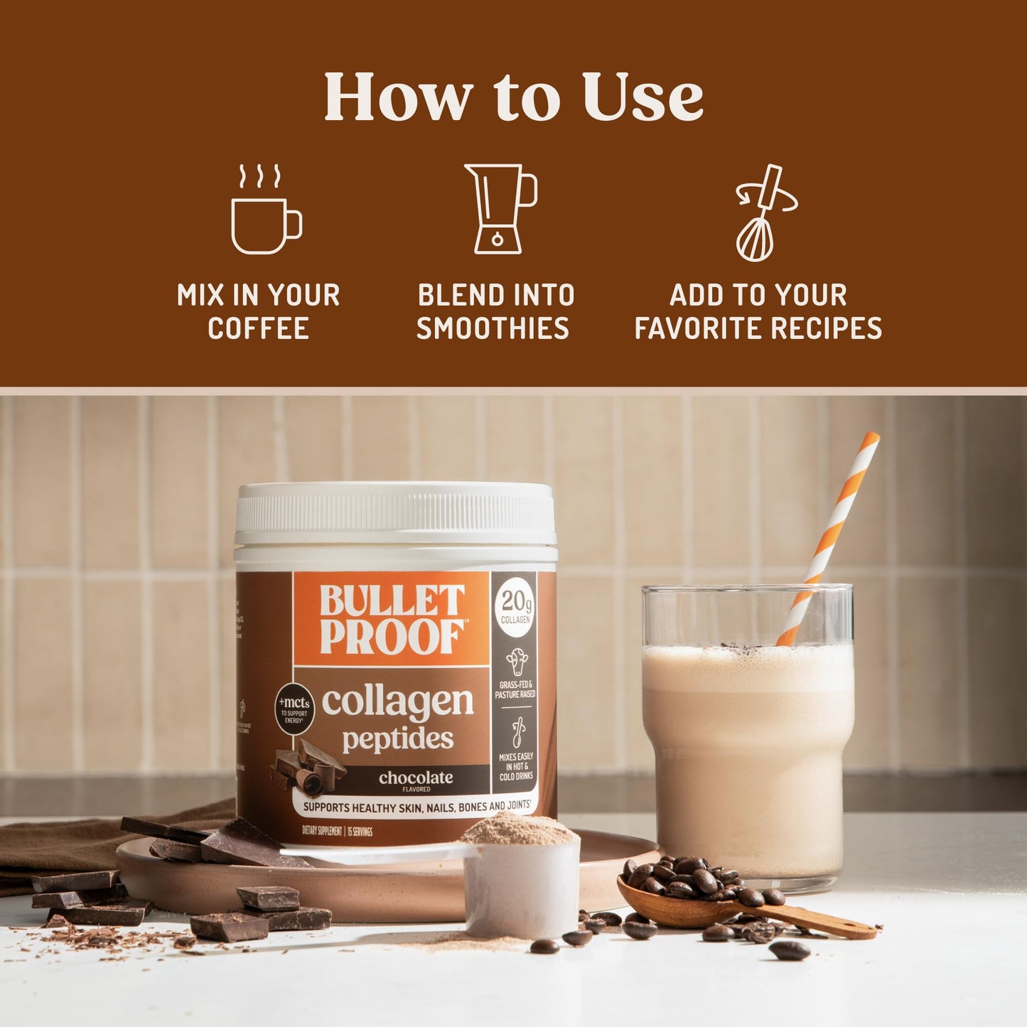 Bulletproof Chocolate Collagen Protein Powder with MCT Oil, 17.6 Oz