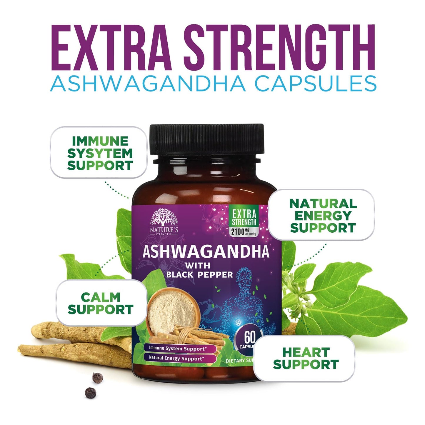 Nature's Strength Ashwagandha Root Extract Capsules, 60 Count