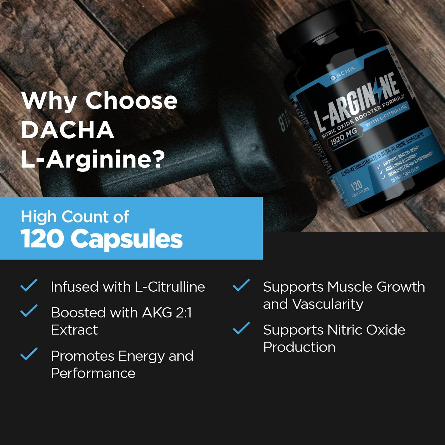 DACHA L Arginine 1920 mg Capsules, 120 Count