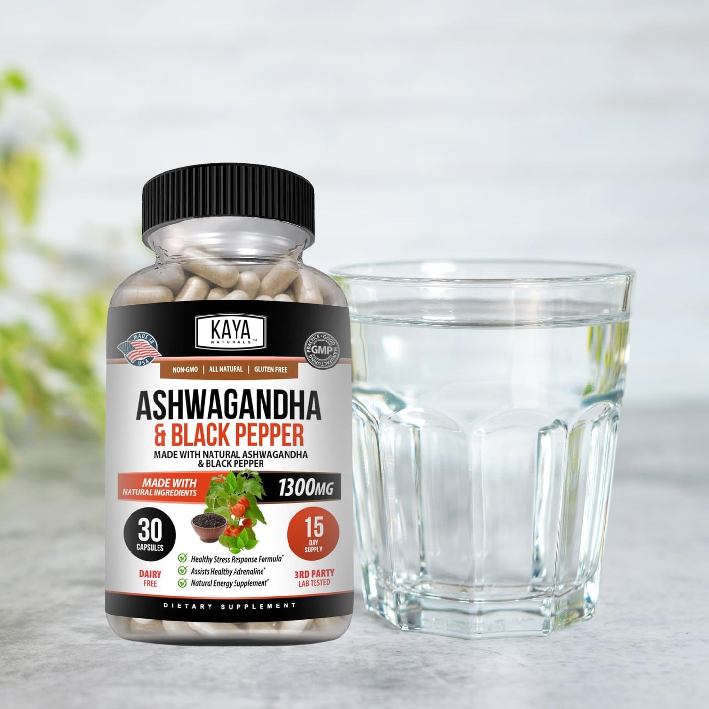 Kaya Naturals Ashwagandha Root with Black Pepper Capsules, 30 Count