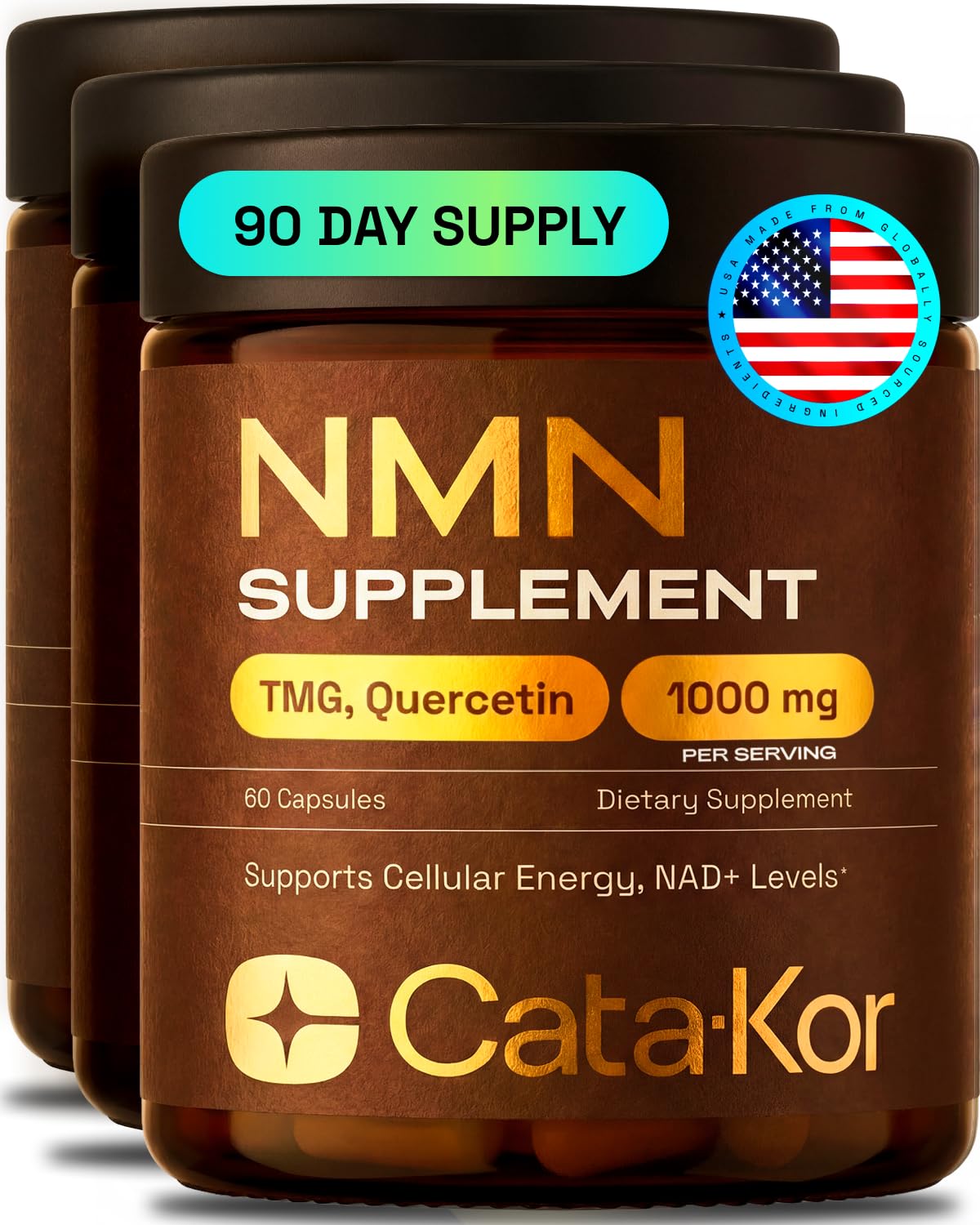 Cata-Kor NMN Supplement 4-in-1 NAD with Quercetin, TMG & Resveratrol Capsule 180 Count
